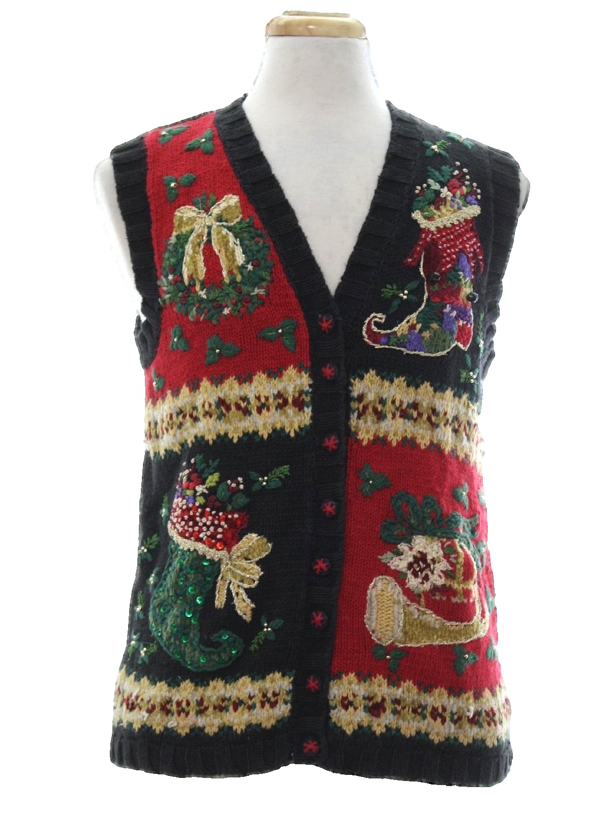 1990s Ugly Christmas Sweater Vest: 90s authentic vintage -Tiara ...