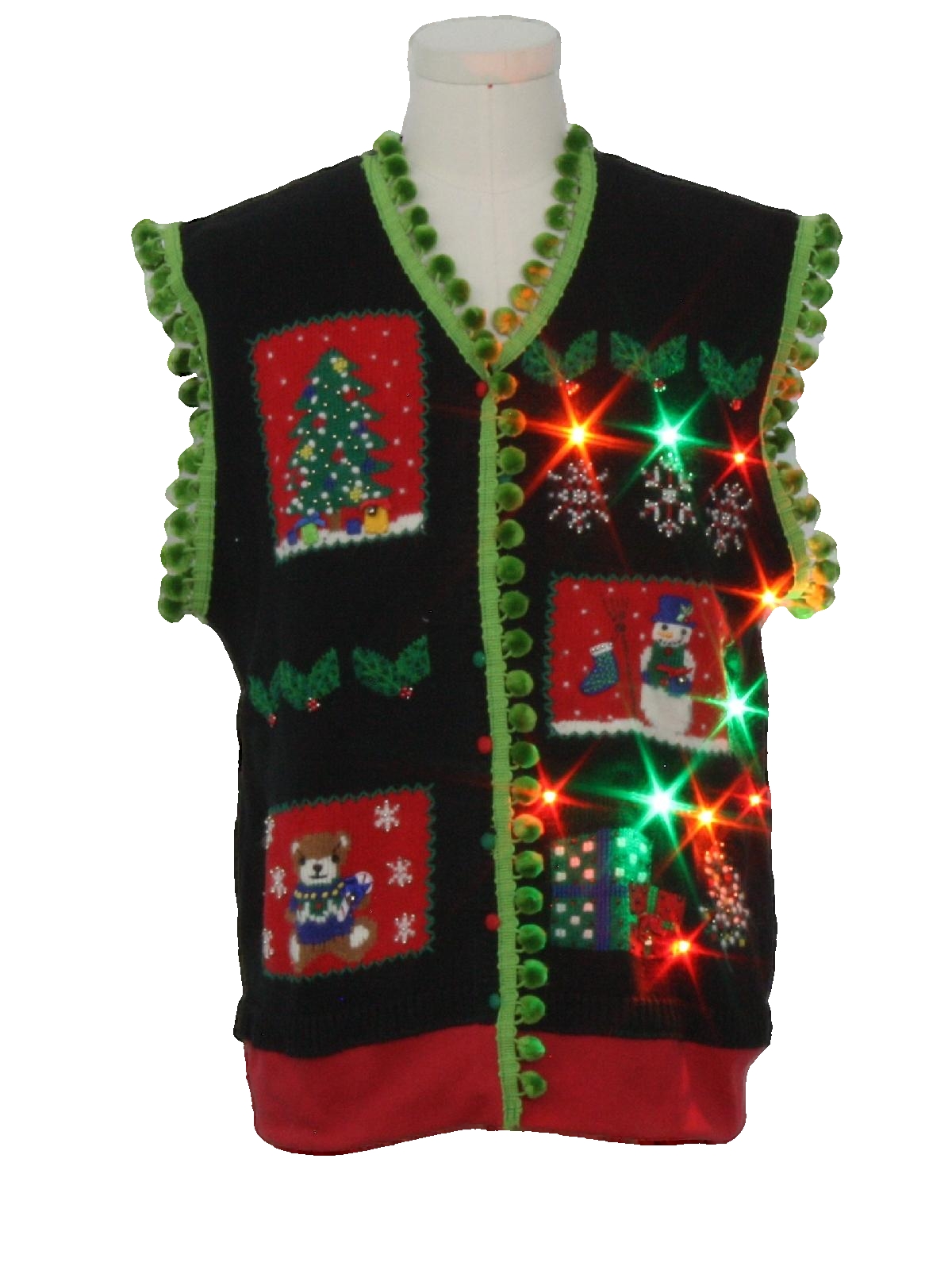 Hand Embellished Multicolor Lightup Ugly Christmas Sweater Vest Marisa Christiana Unisex