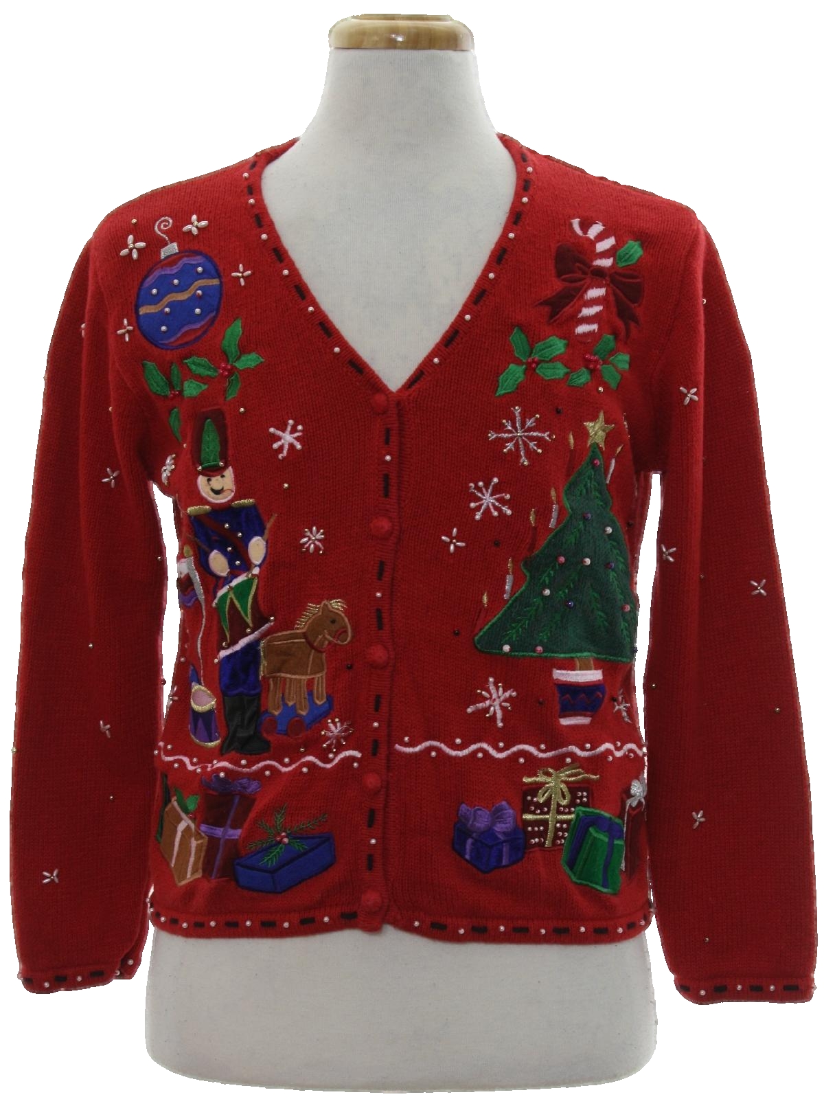 Womens Ugly Christmas Cardigan Sweater: -Studio- Womens red cotton ...