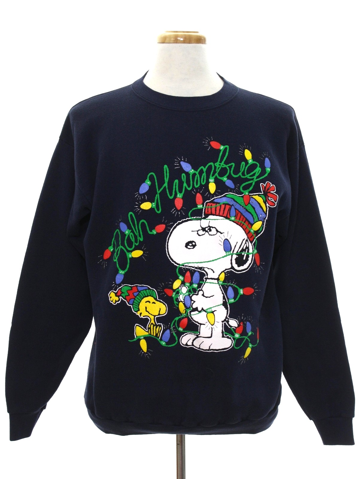 Snoopy ugly christmas sweatshirt fabric label unisex navy blue