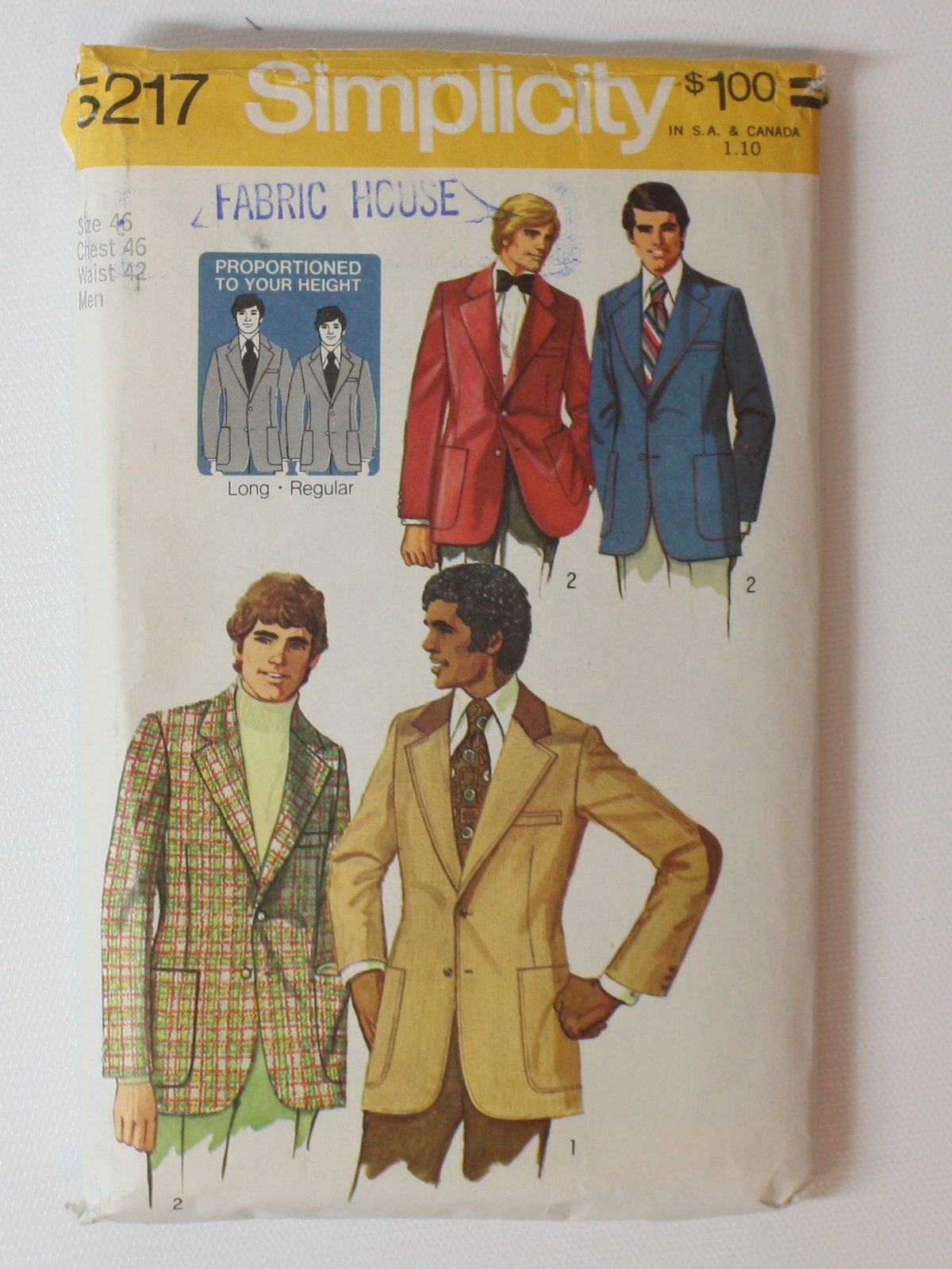 1970's Sewing Pattern: 70s -Simplicity Pattern No. 5217- Mens ...