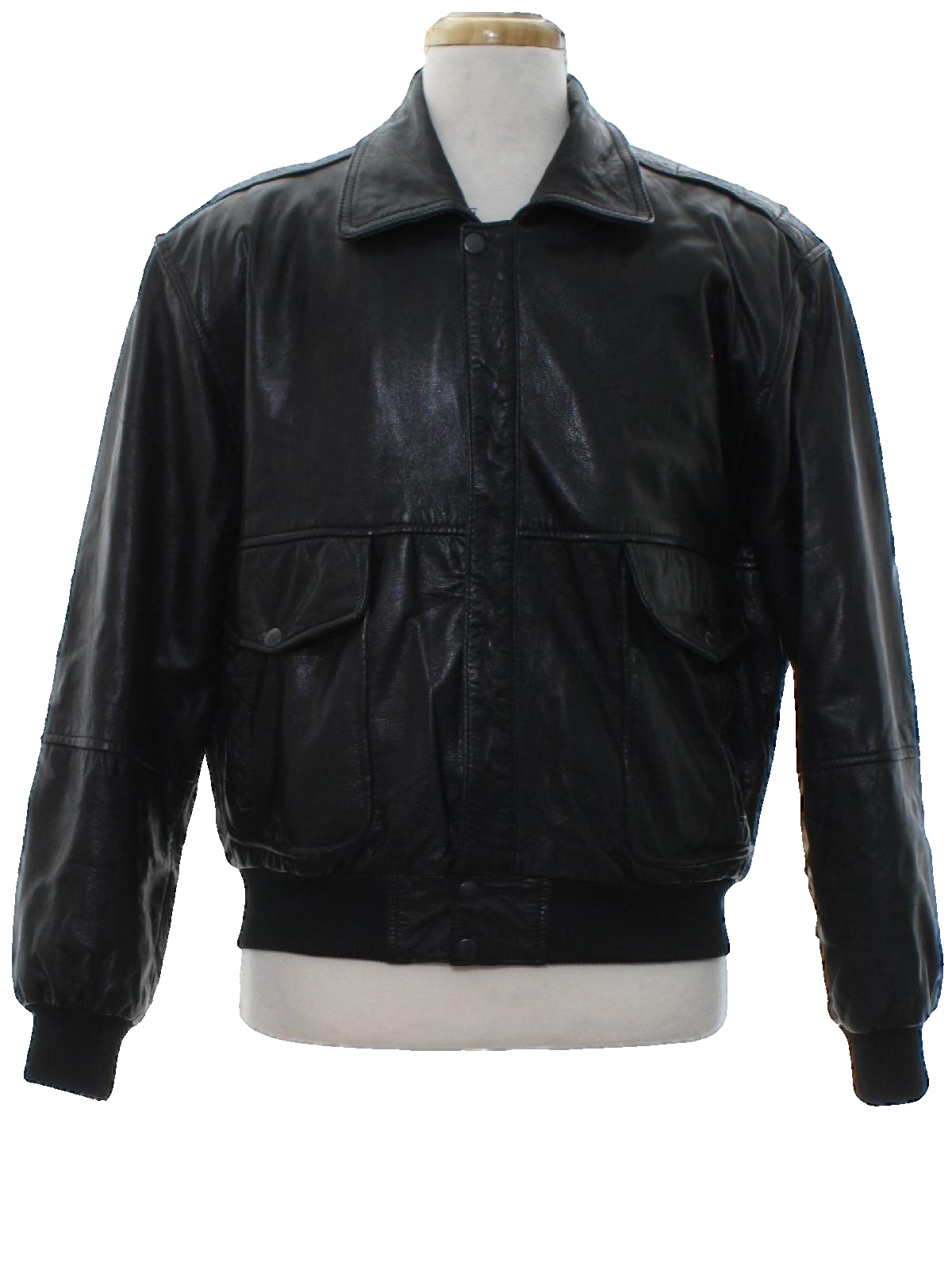 Vintage B 80's Leather Jacket: Late 80s -B-2- Mens black leather ribbed ...