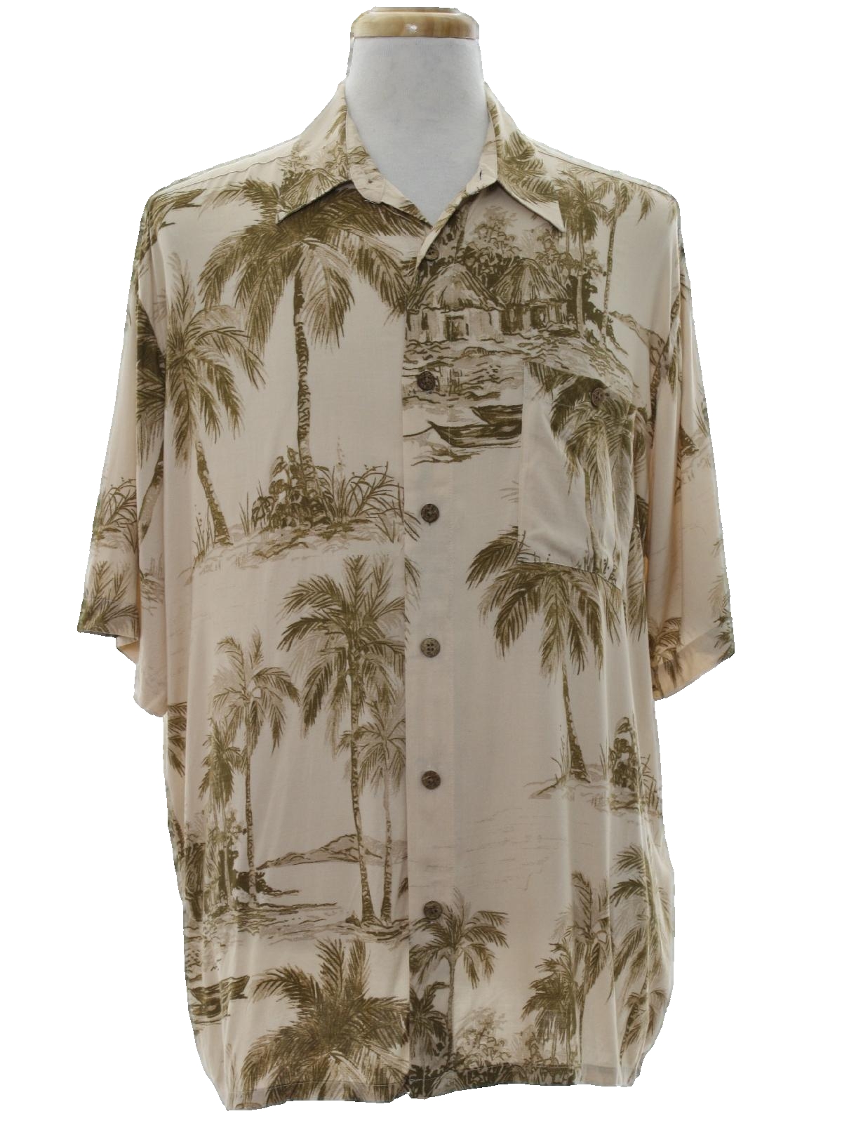 1990's Retro Hawaiian Shirt: 90s -Puritan- Mens cream background, clay ...