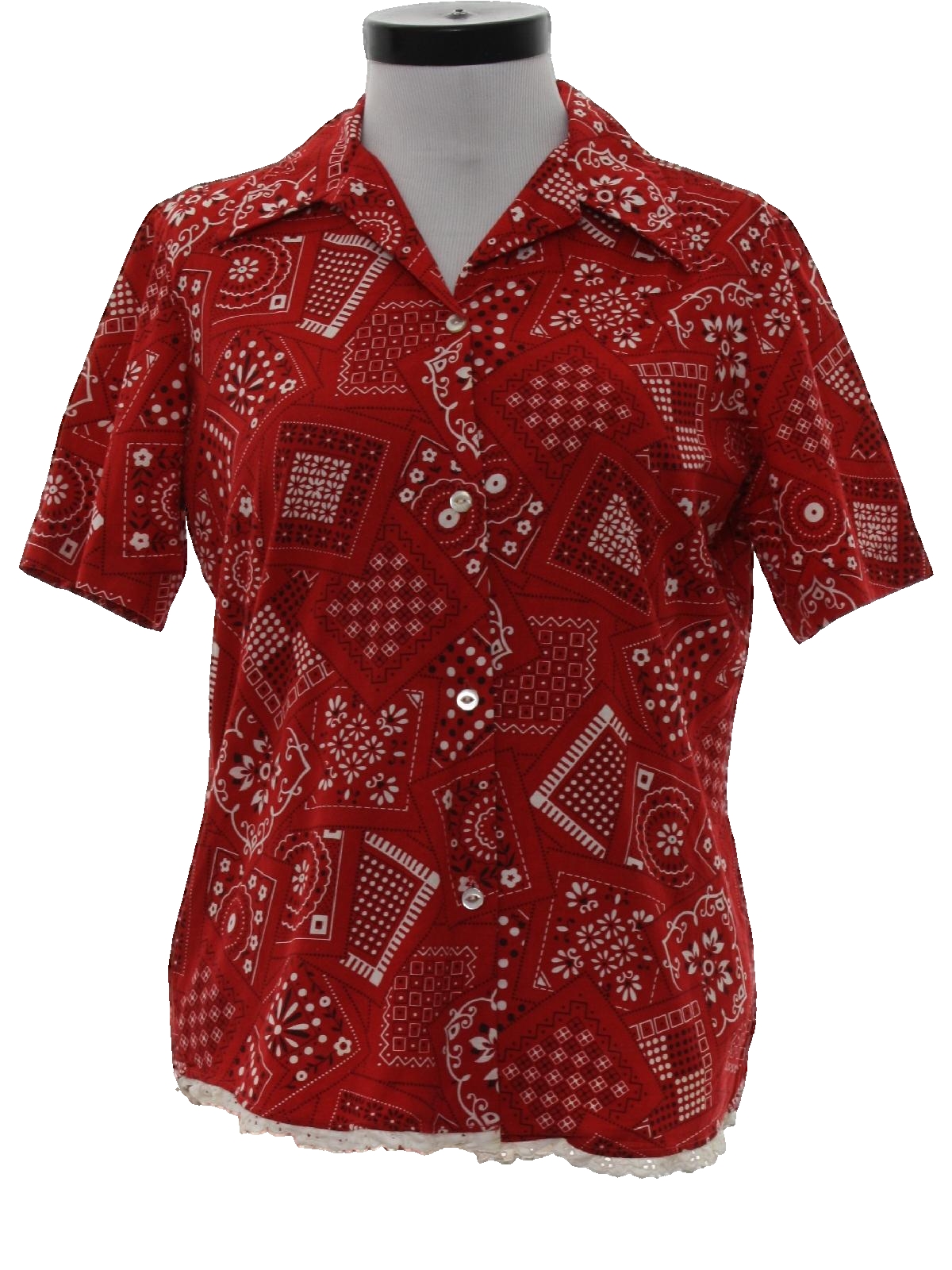 Vintage 70s Hippie Shirt: 70s -Durable Press- Womens red with black and ...