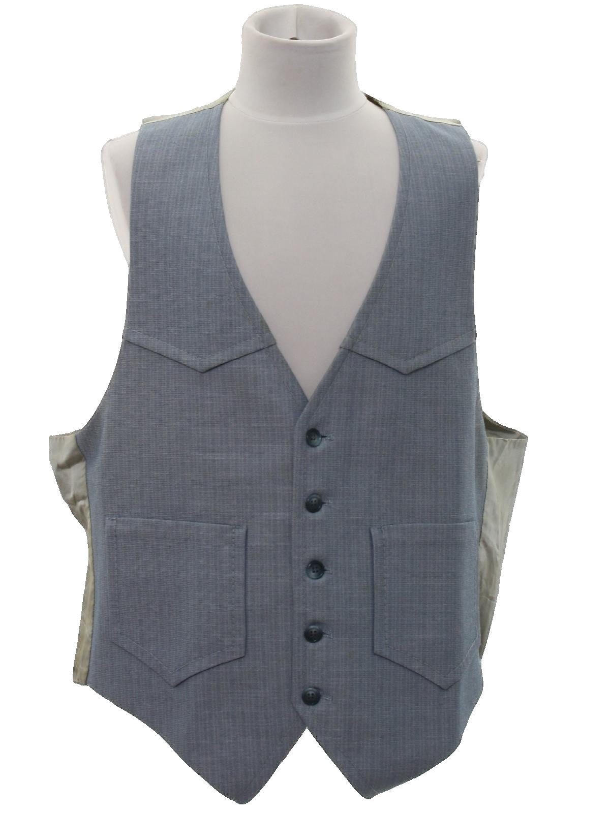 Vintage 1970s Suit: 70s -No Label- Mens light hazy blue polyester wool ...