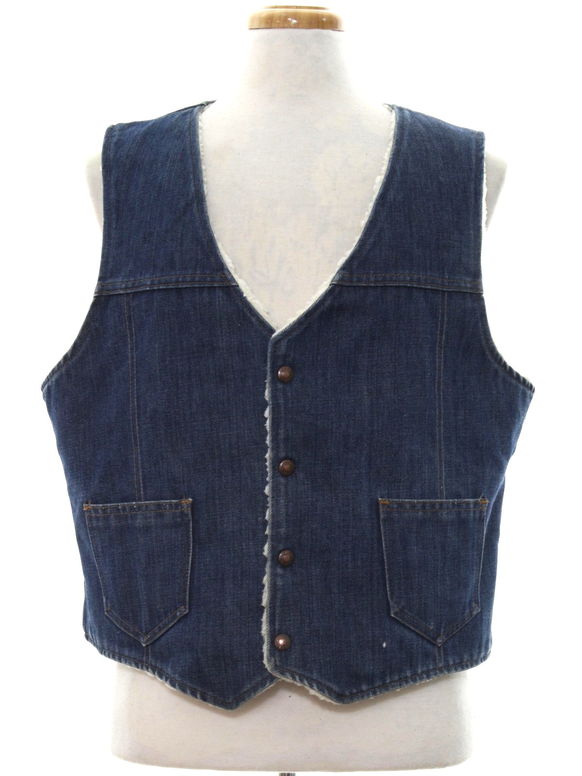 Nelson 1970s Vintage Vest: 70s -Nelson- Mens faded blue cotton denim ...