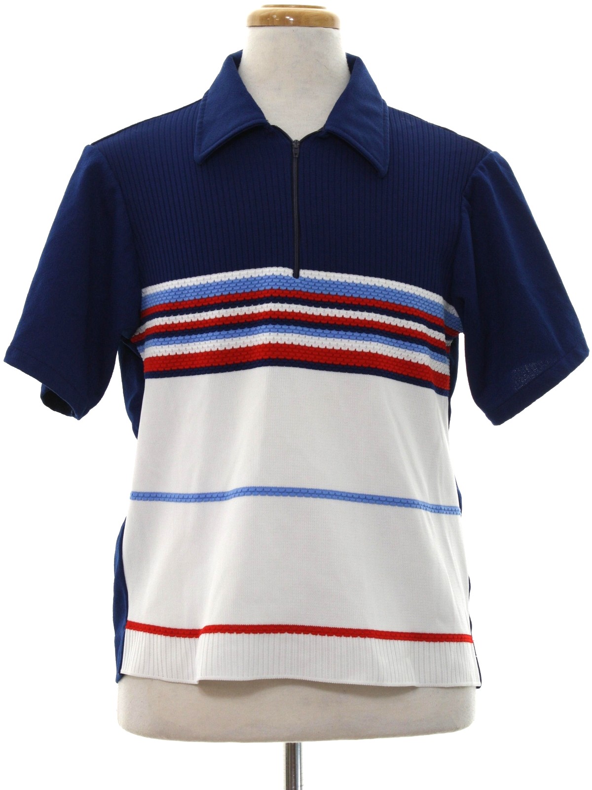 70s Retro Knit Shirt: 70s -Van Cort- Mens navy blue, white, red and sky ...