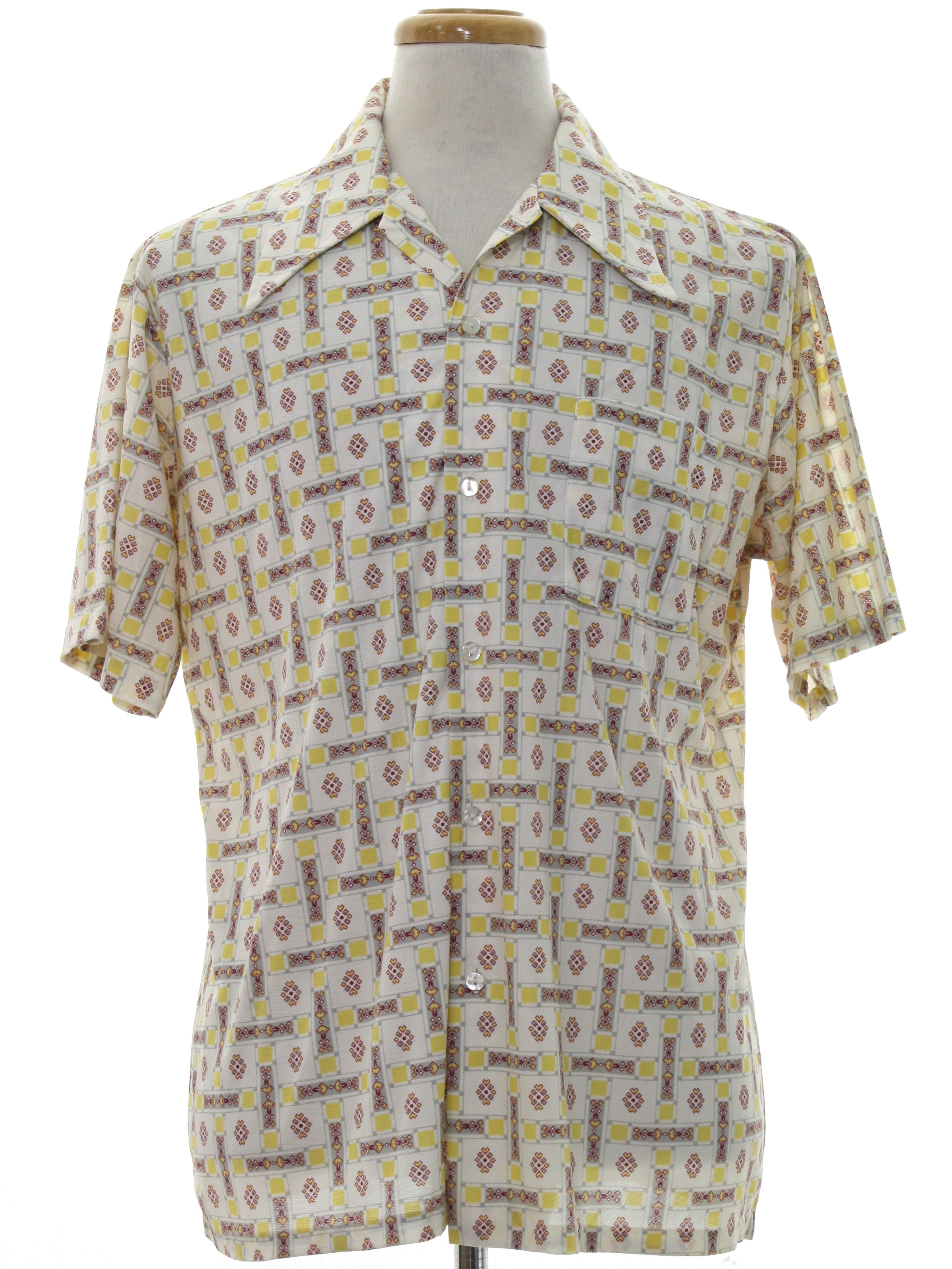 Vintage 1970's Print Disco Shirt: 70s -Styled in California- Mens white ...