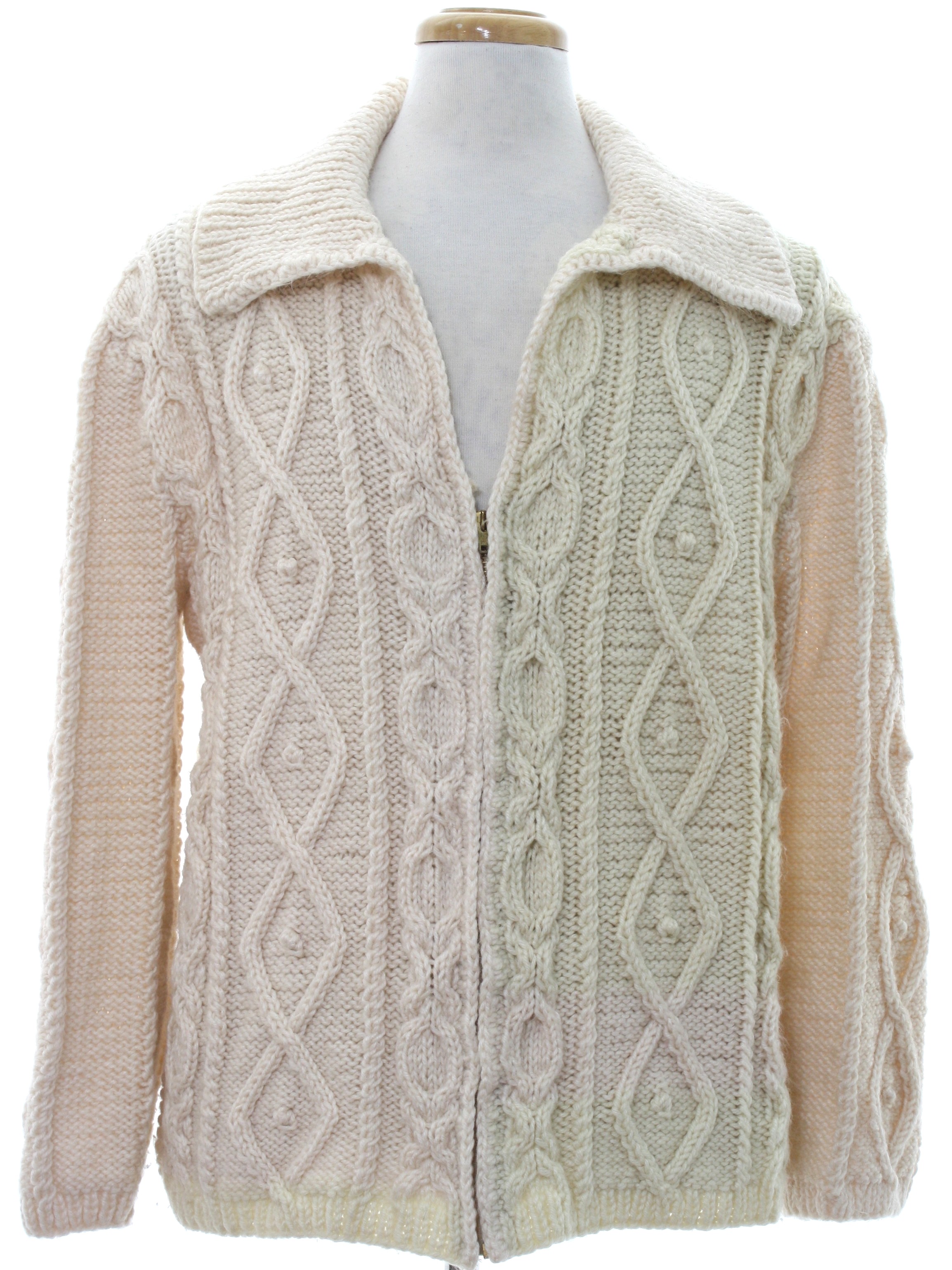 Vintage (Hand Knit) 70's Sweater: 70s -(Hand Knit)- Mens ivory ...
