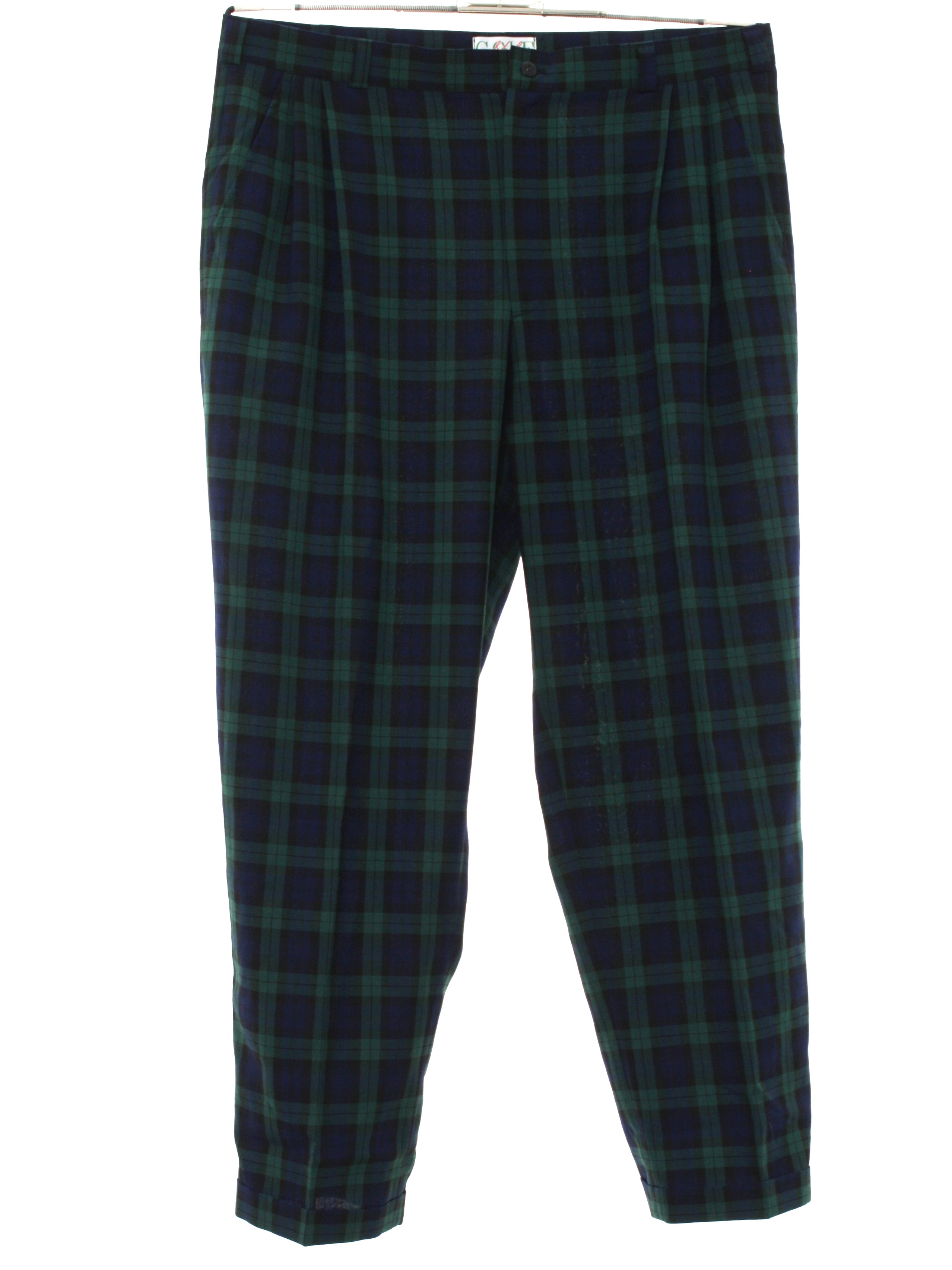 green pleated pants