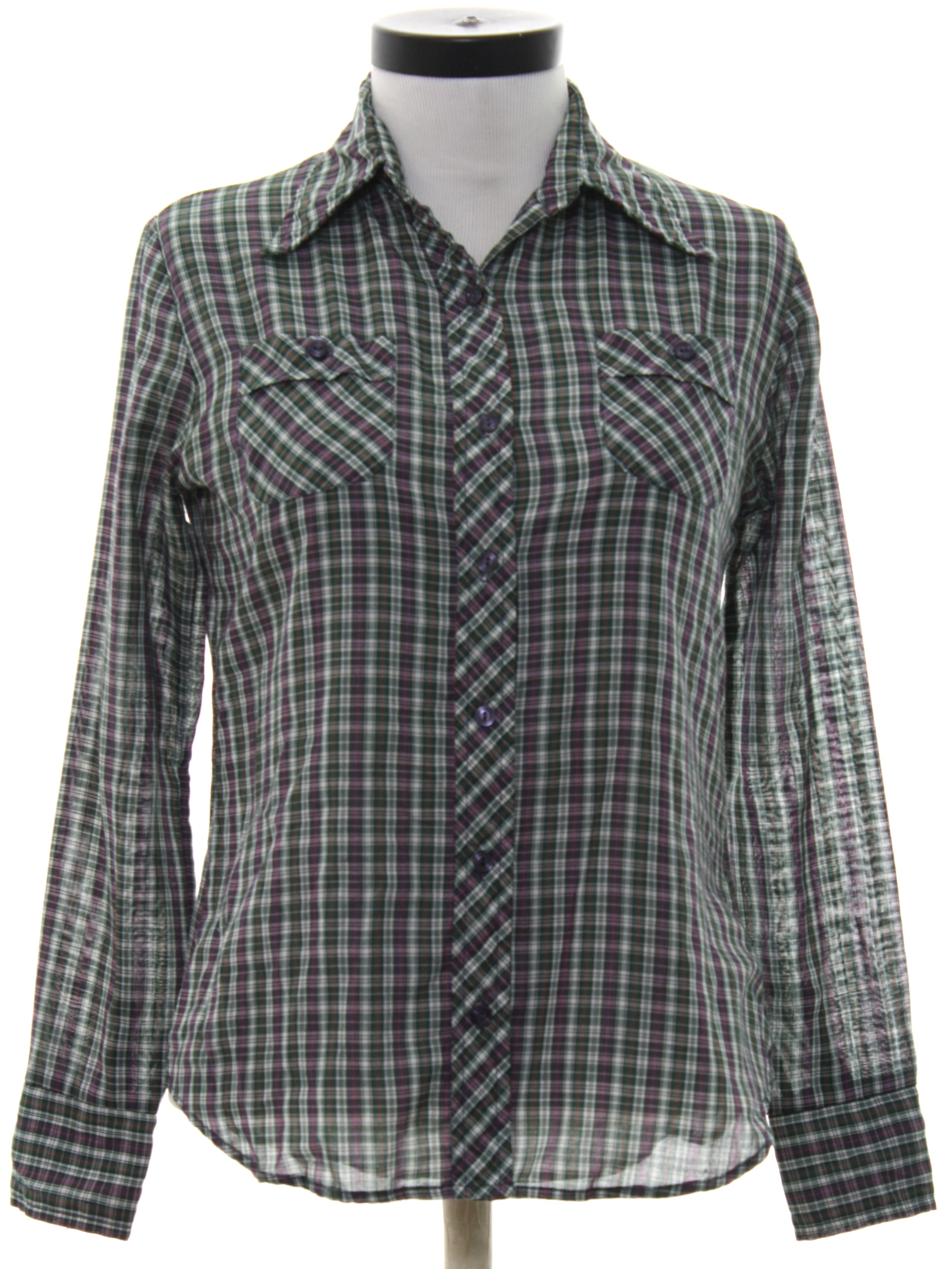 Retro 70's Shirt: 70s -Pandora- Womens dark green, navy blue, white and ...