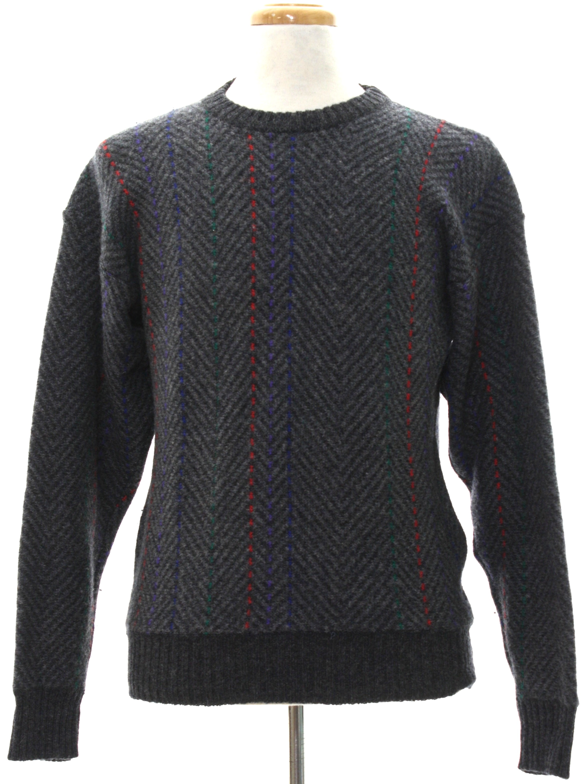 1980's Retro Sweater: 80s -Preswick And Moore- Mens heathered grey and ...