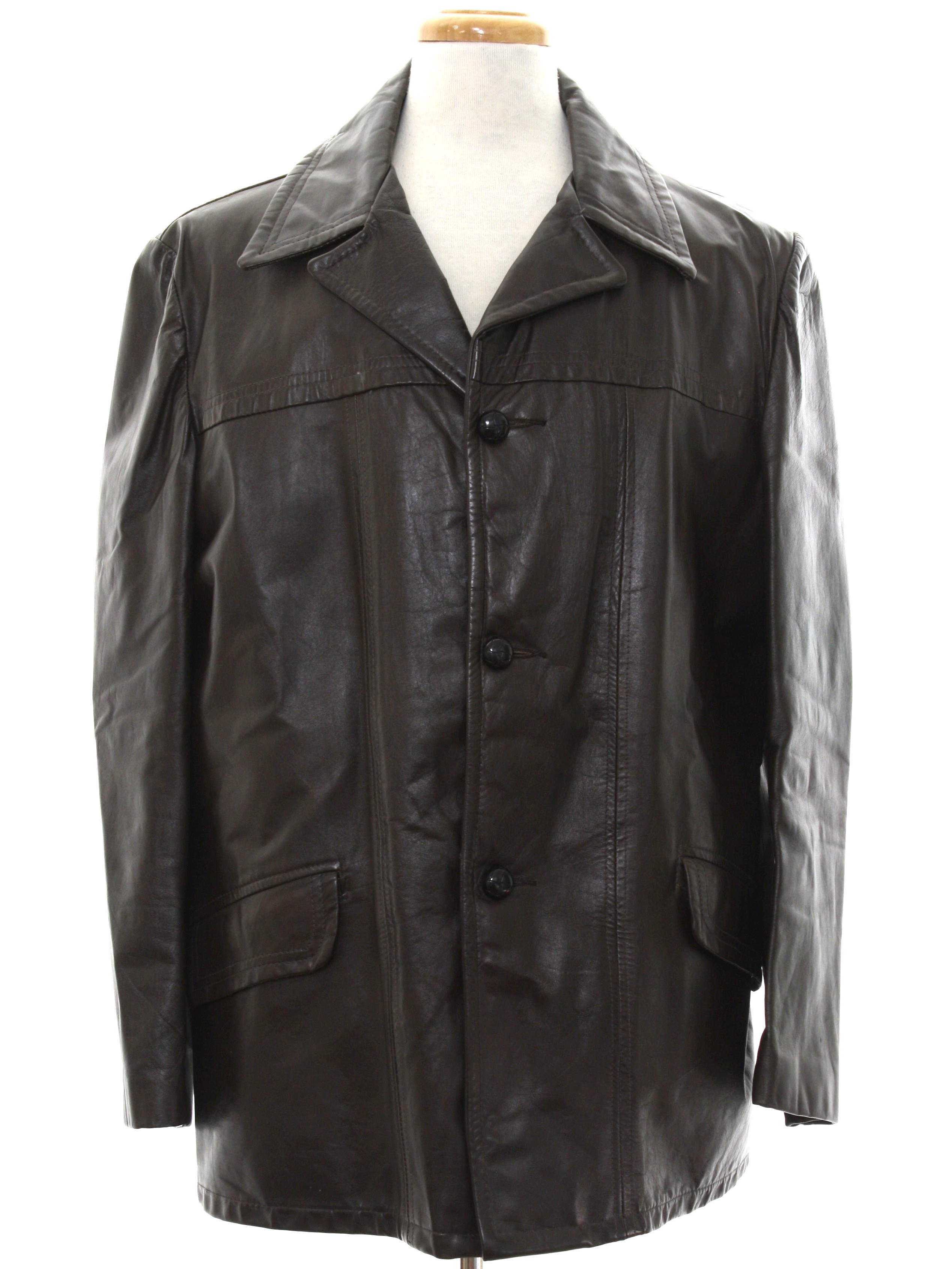 Vintage Seventies Leather Jacket: 70s -No Label- Mens brown smooth ...