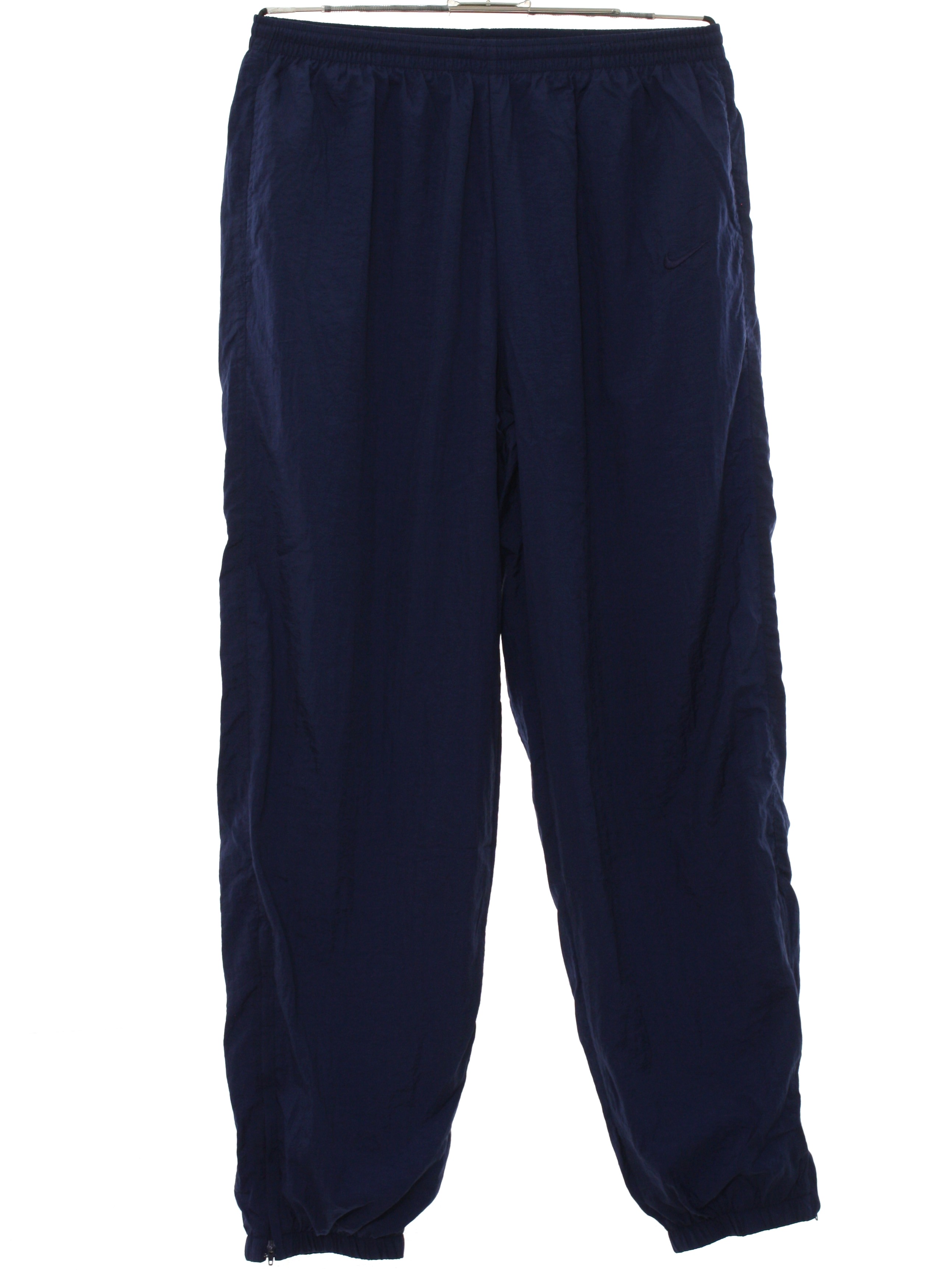 1990s Nike Pants: 90s -Nike- Mens navy blue background nylon shell wide ...