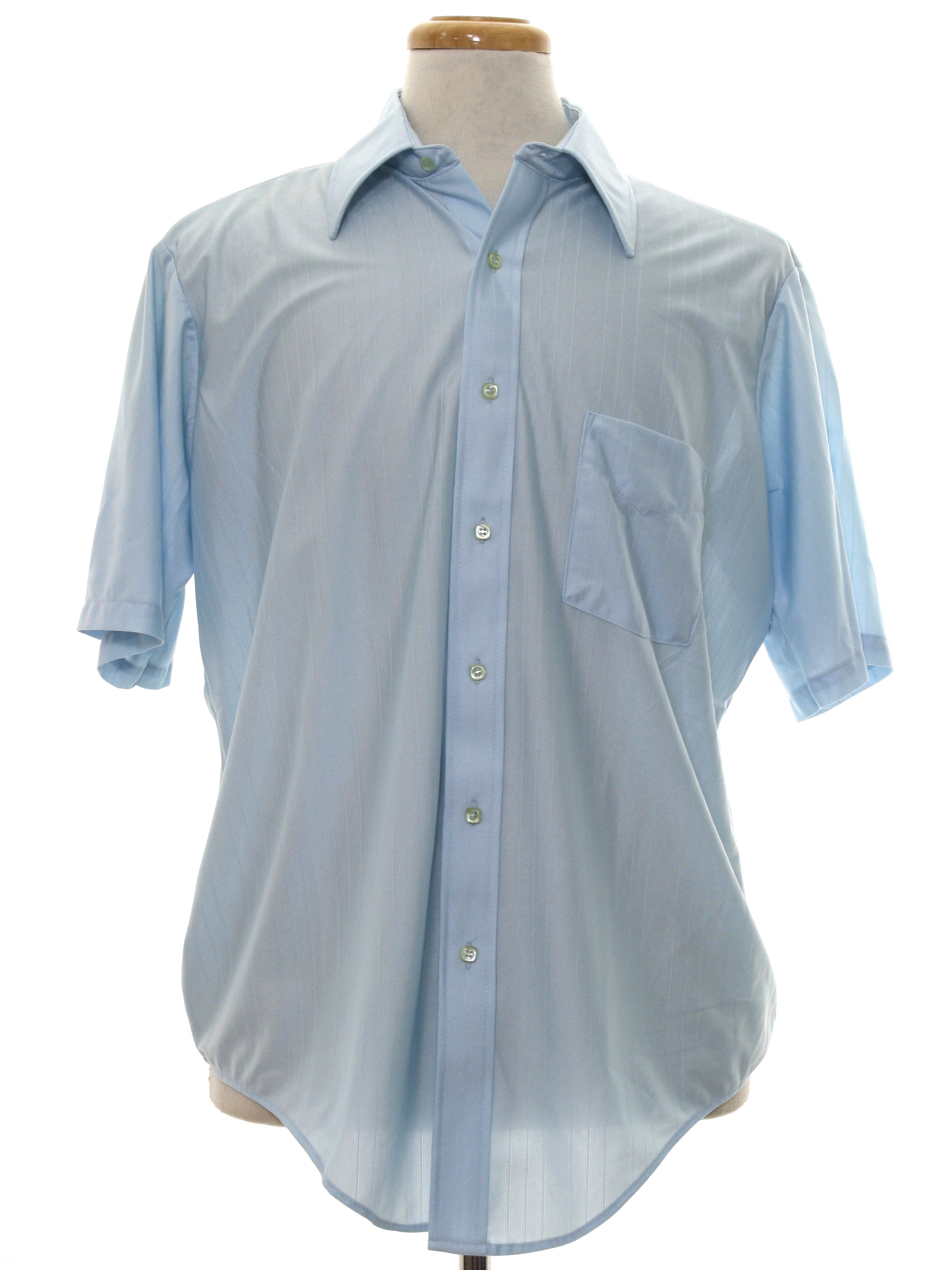 Vintage 1970's Disco Shirt: 70s -Quiana by JC Penny- Mens light blue ...