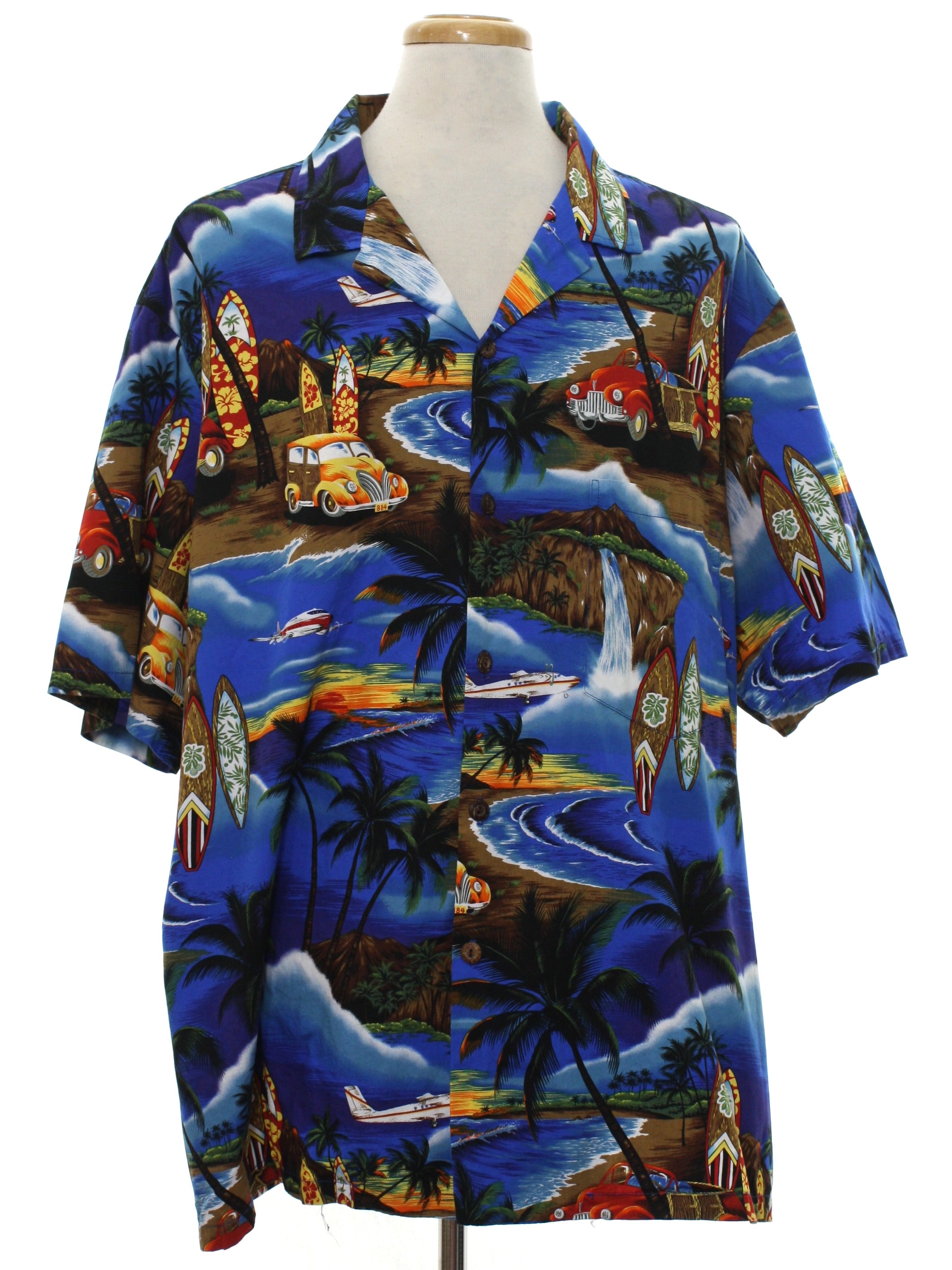 1990's Retro Hawaiian Shirt: 90s -Aloha Moi Hawaii- Mens deep blue ...