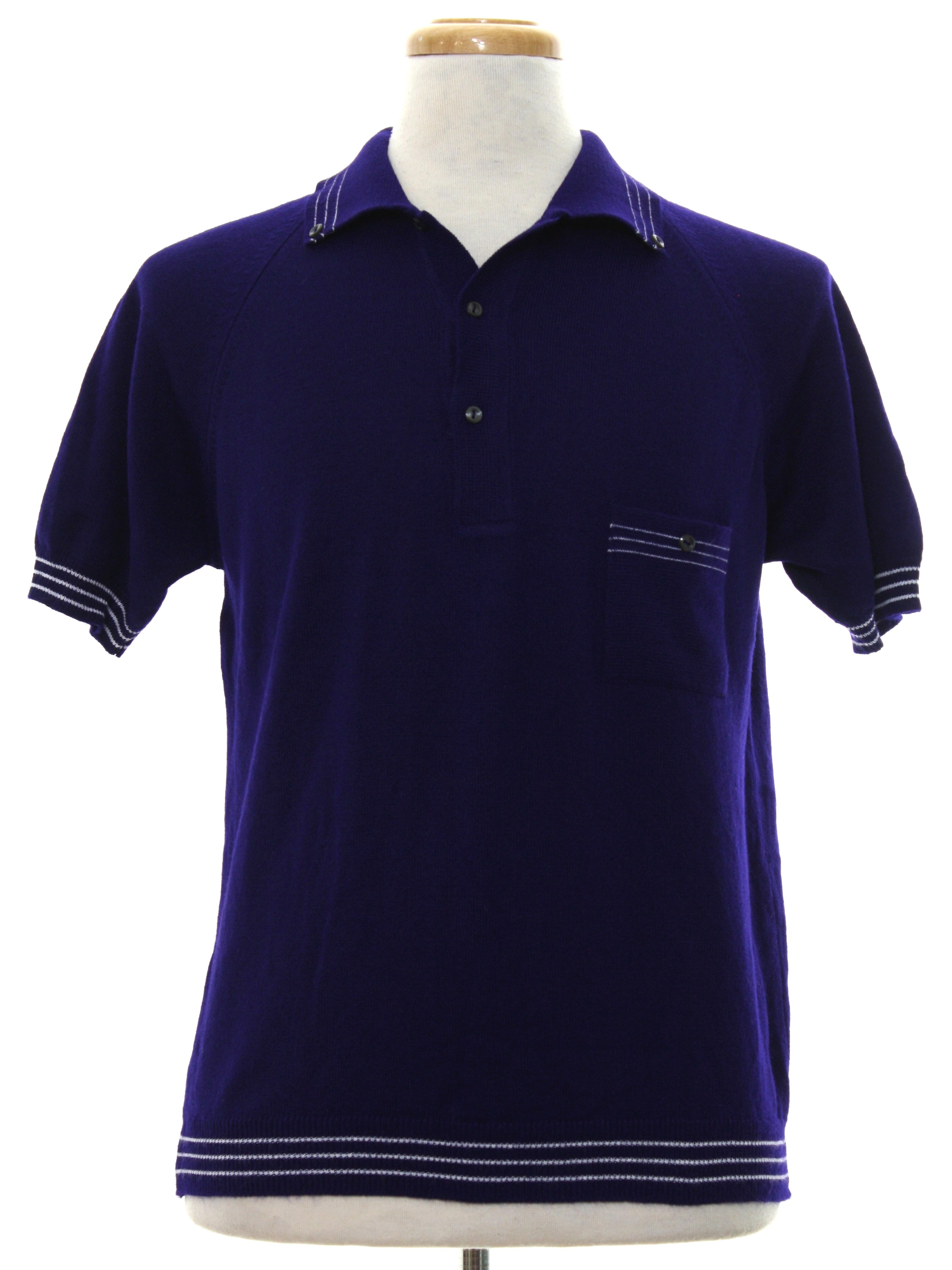 Seventies Vintage Knit Shirt: 70s -Leacril- Mens royal bluish-purple ...