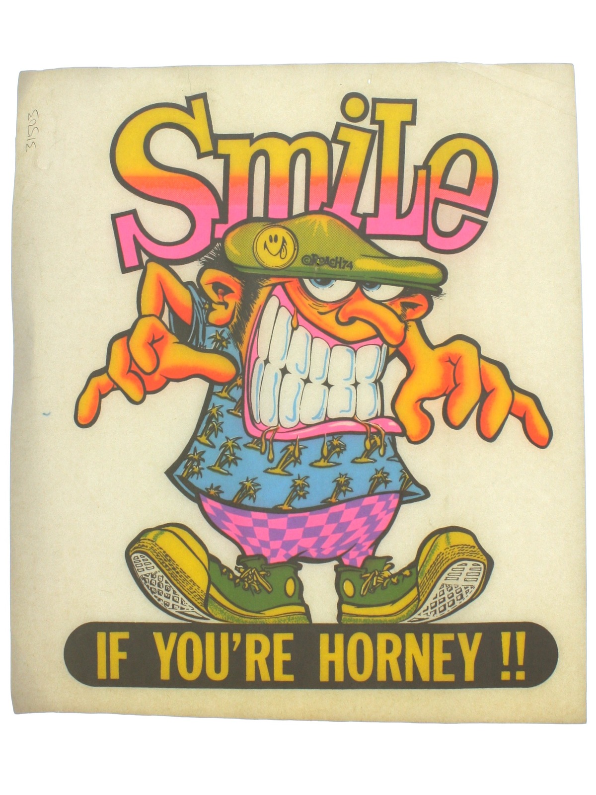 70's Iron-On Transfer for T-Shirts (t shirt iron ons): 70s -Smile IF YOURE  HORNEY!! Iron-on transfer. (Professional press required. Instructions to  provide to a t-shirt shop are included with each order. T-shirt