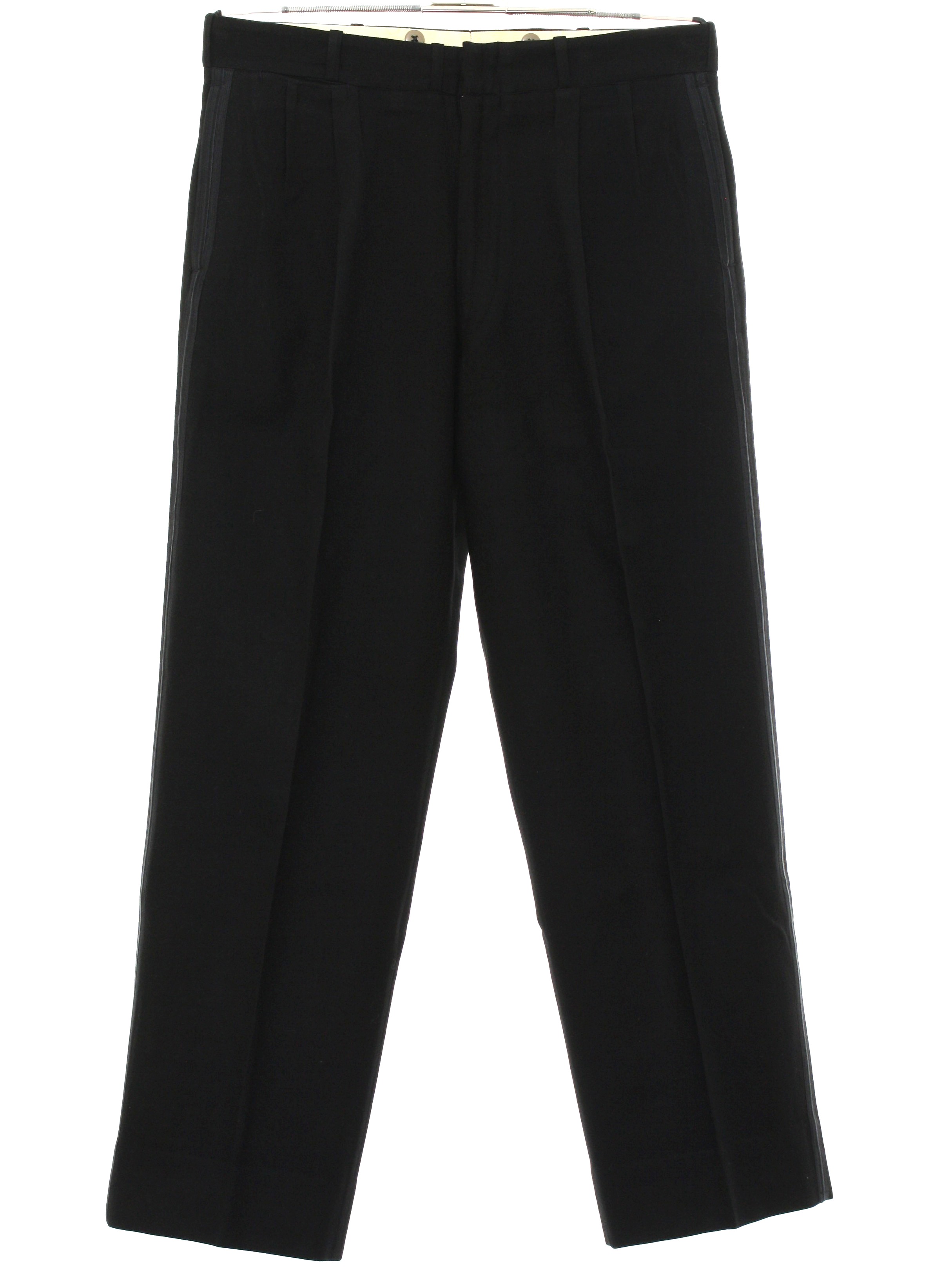 1950s Vintage Pants: 50s -Missing Label- Mens black wool pleated front ...