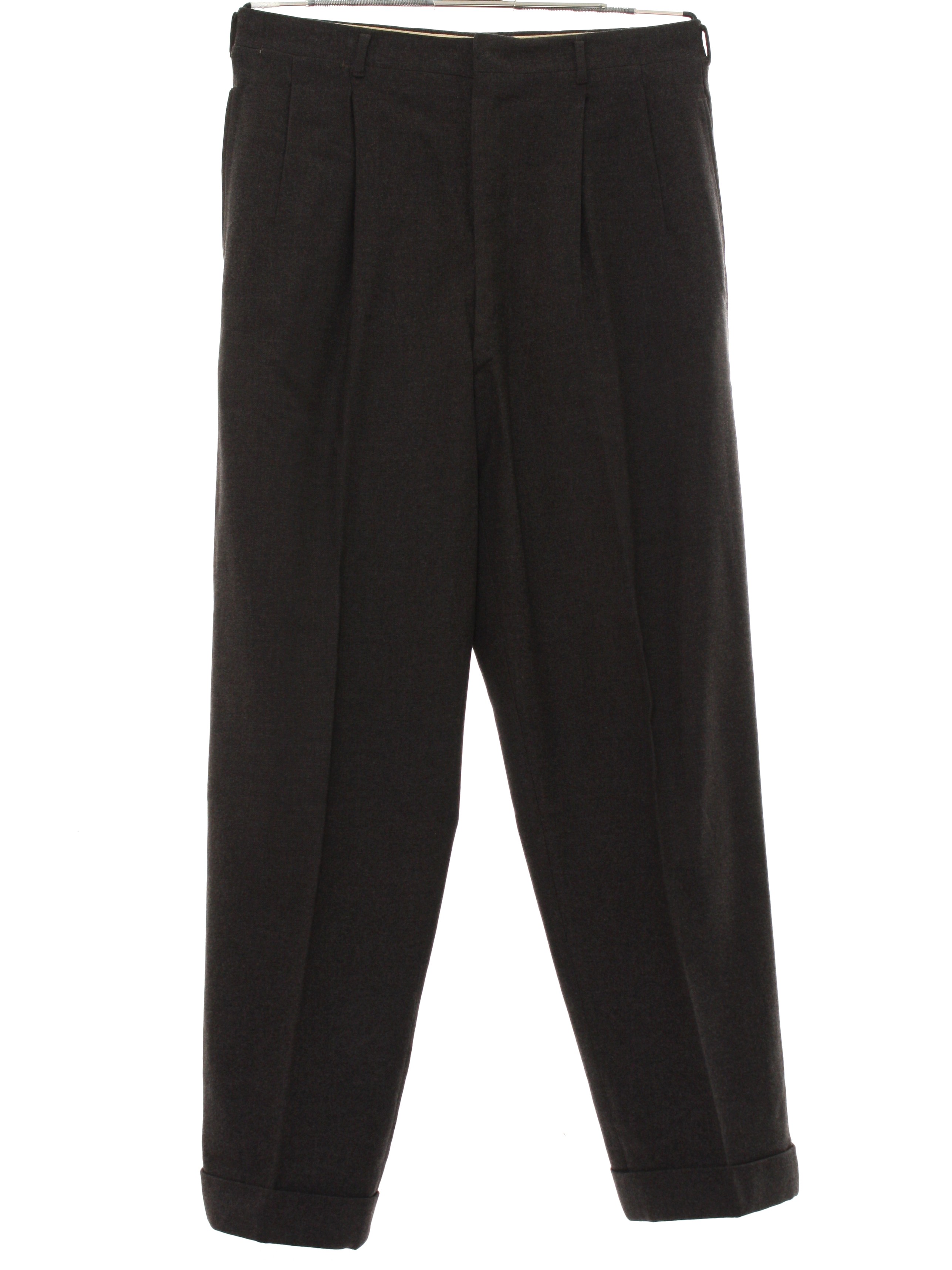 Vintage 1950's Pants: 50s -Missing Label- Mens heathered dark brown and ...