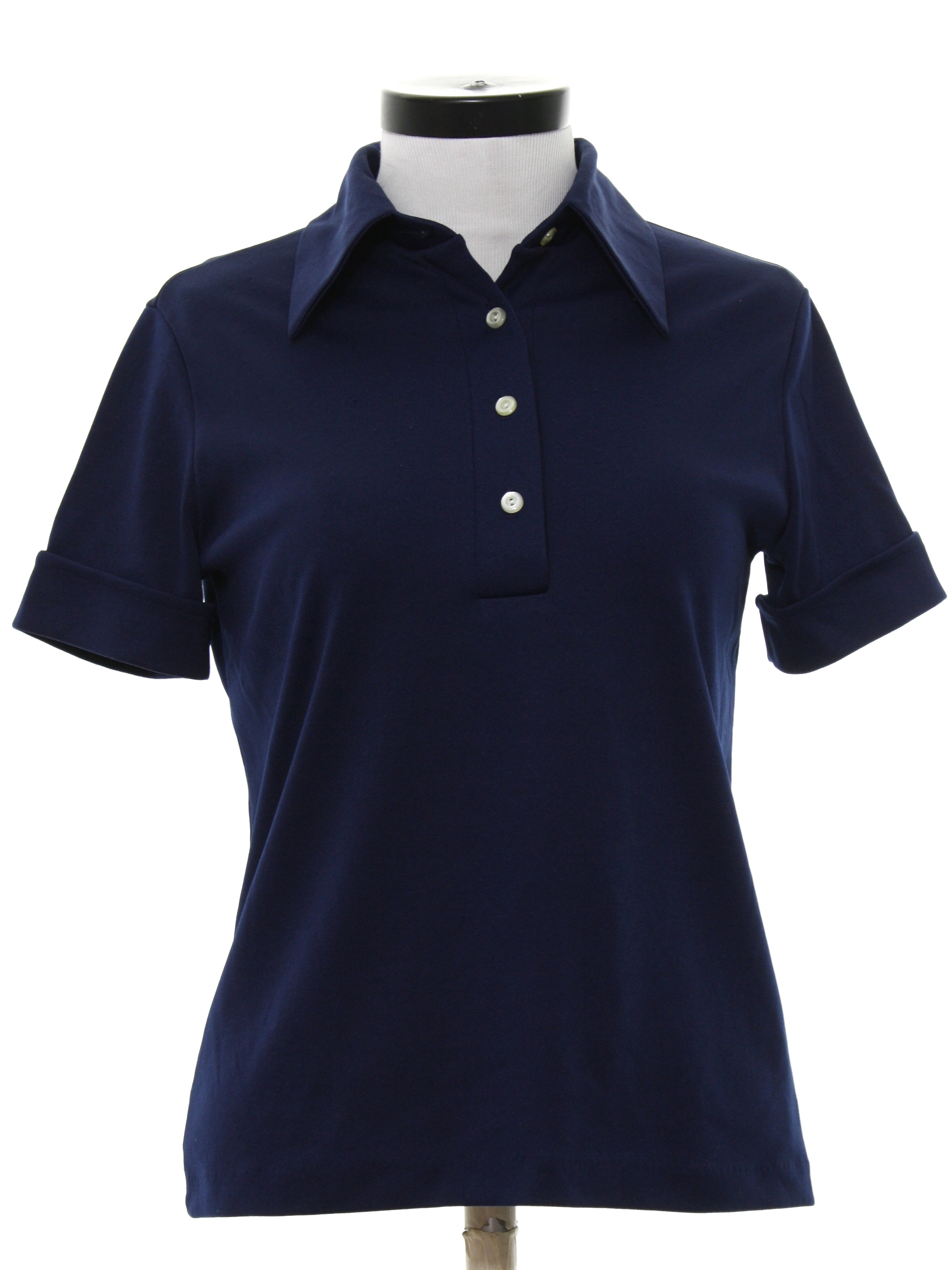 1970's Shirt (NPC Fashions): 70s -NPC Fashions- Womens navy blue slinky ...