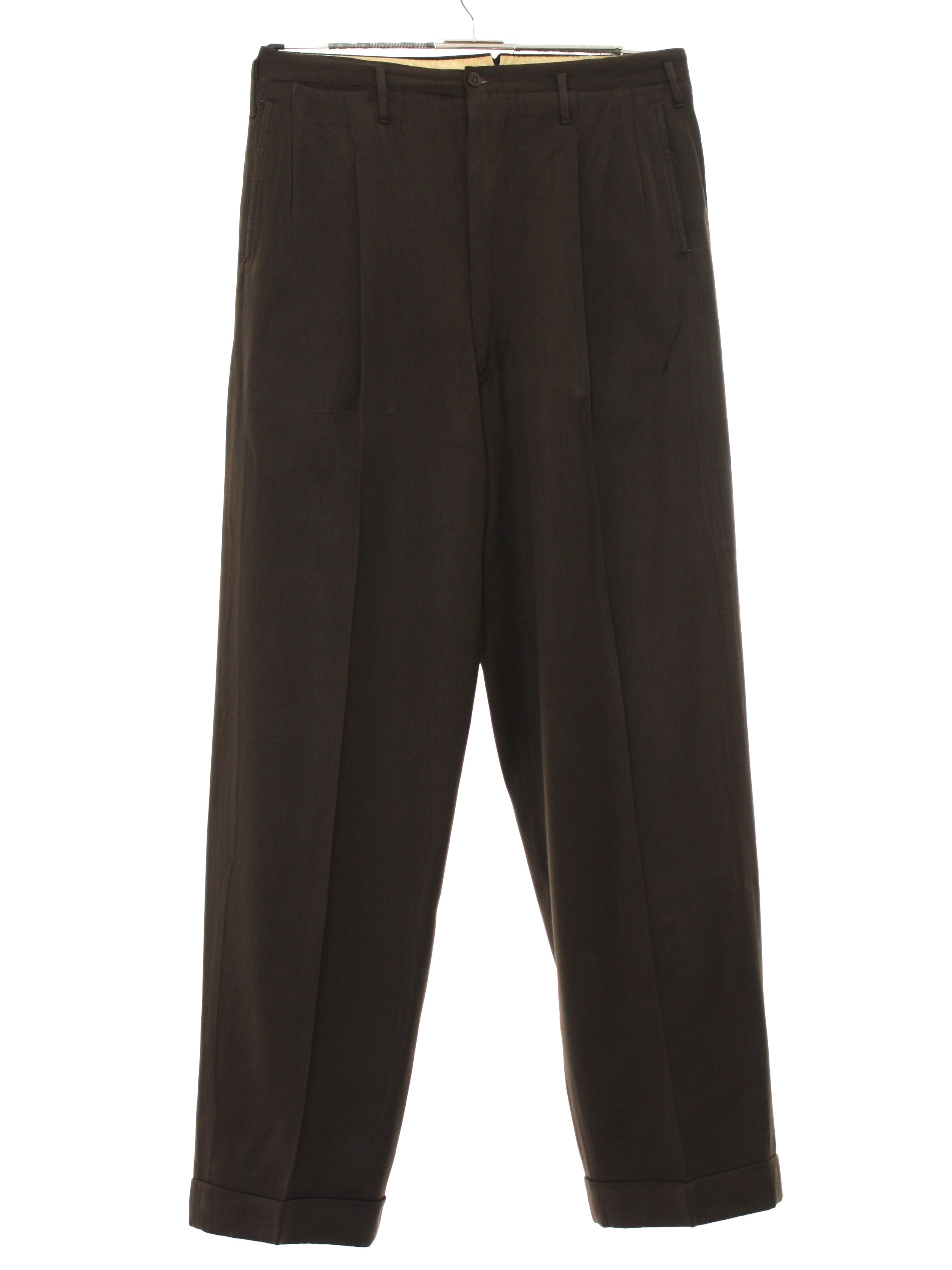 1940's Retro Pants: Late 40s -No Label- Mens dark brown drapey wool ...