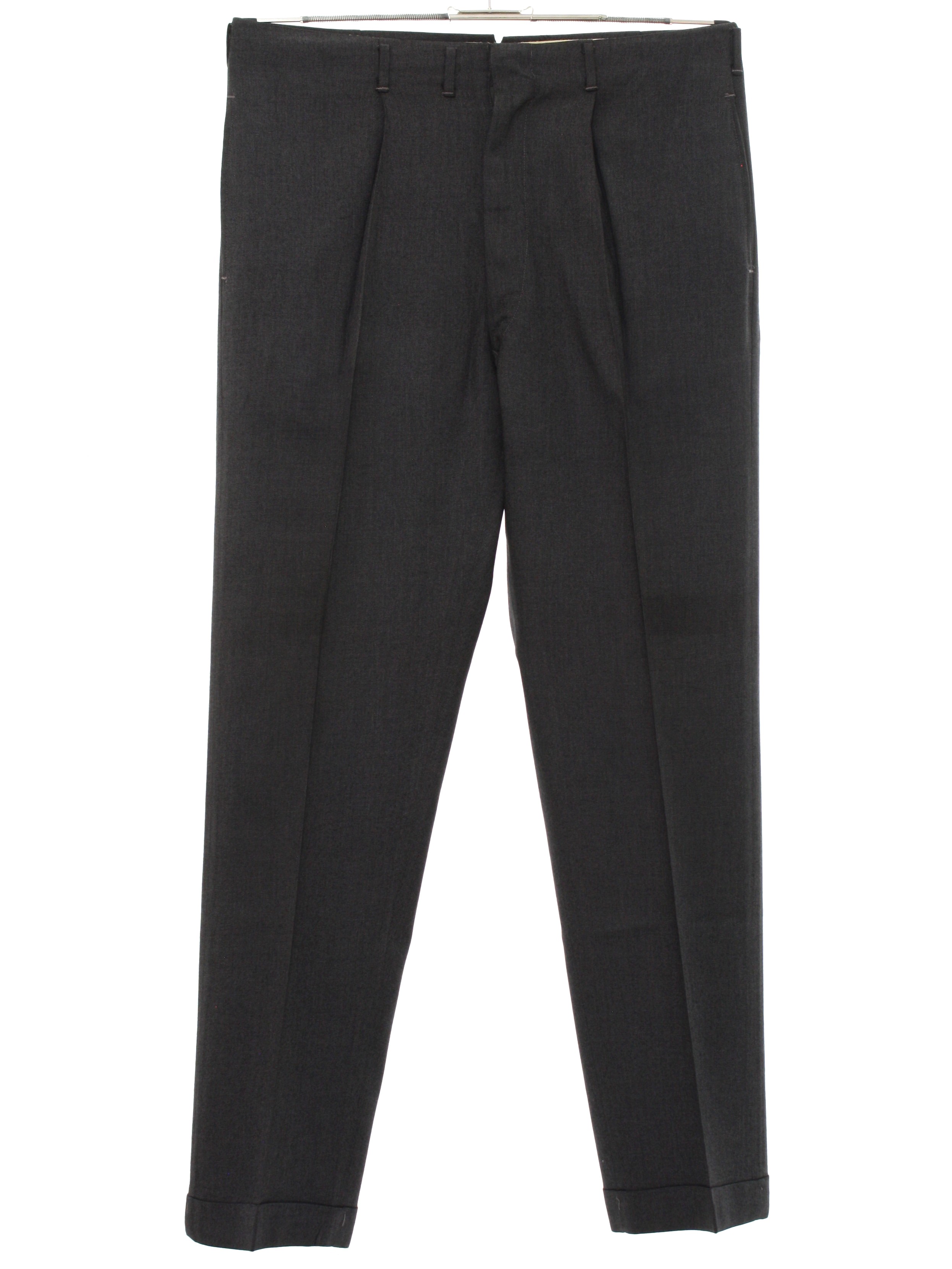 Vintage 1950's Pants: 50s -No Label- Mens charcoal gray heather drapey ...