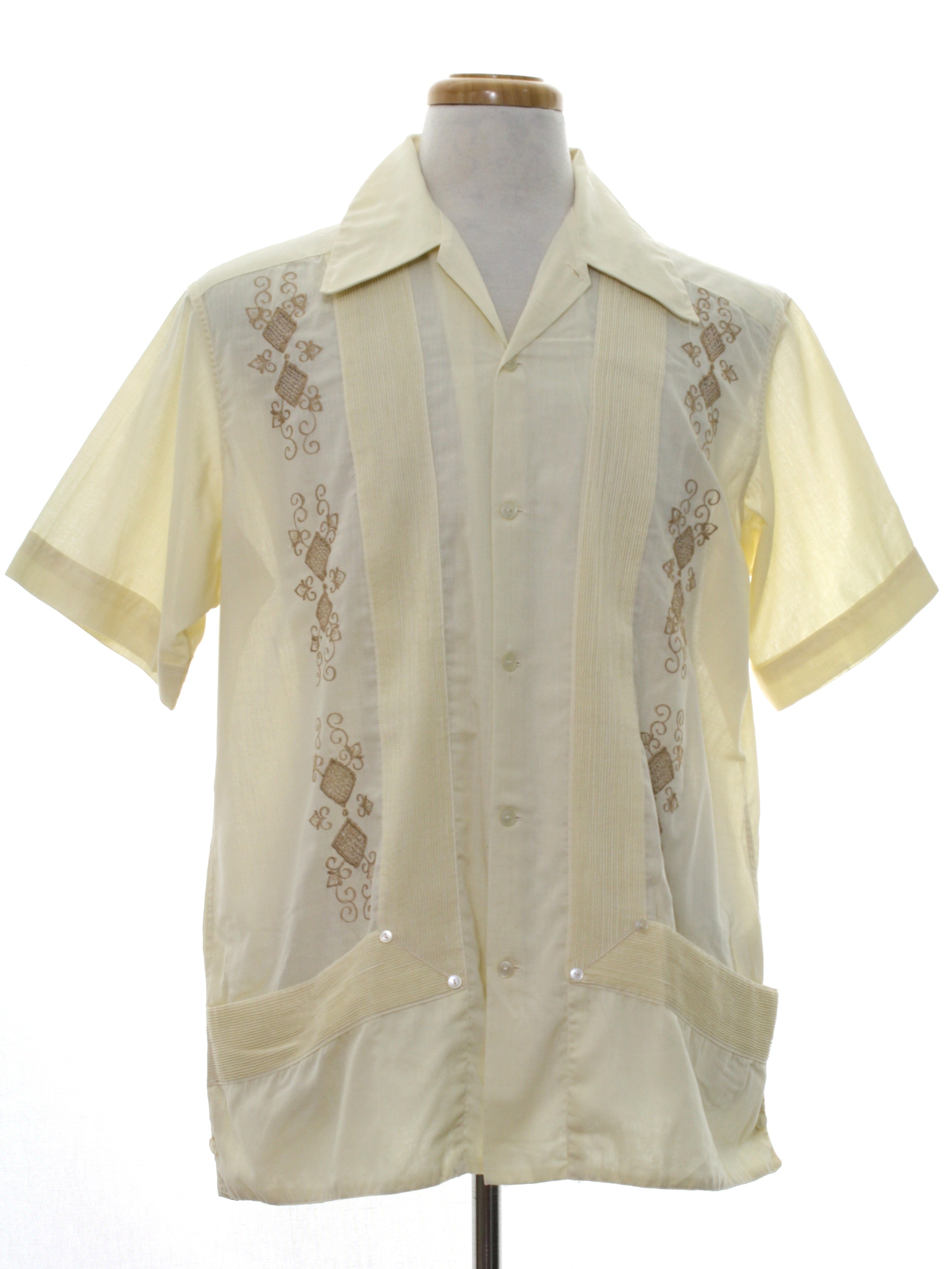 1970s Lila Beth Guayabera Shirt: 70s -Lila Beth- Mens cream background ...