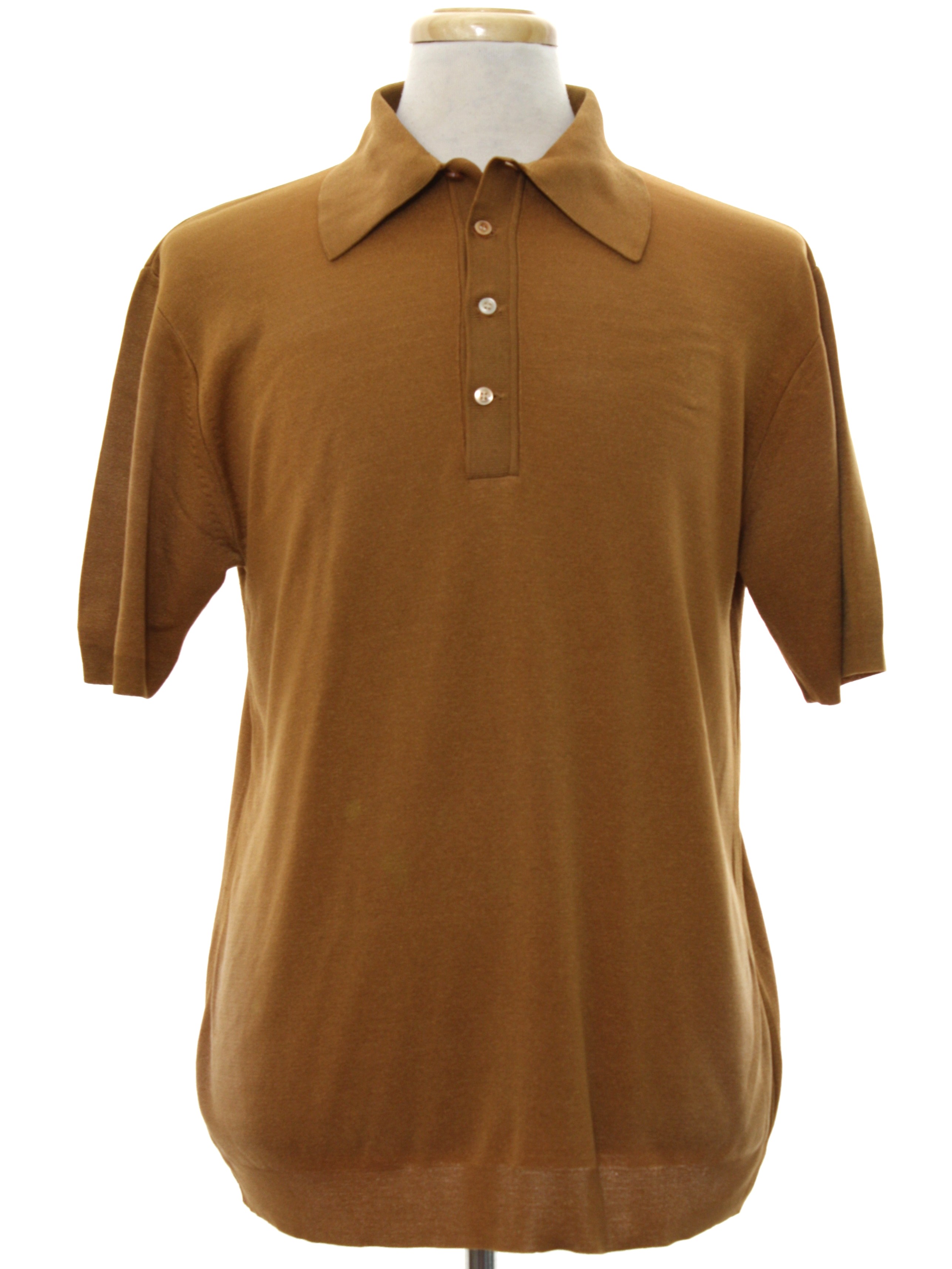1960s Vintage Knit Shirt: Late 60s -Probably Ban-Lon- Mens golden tan ...