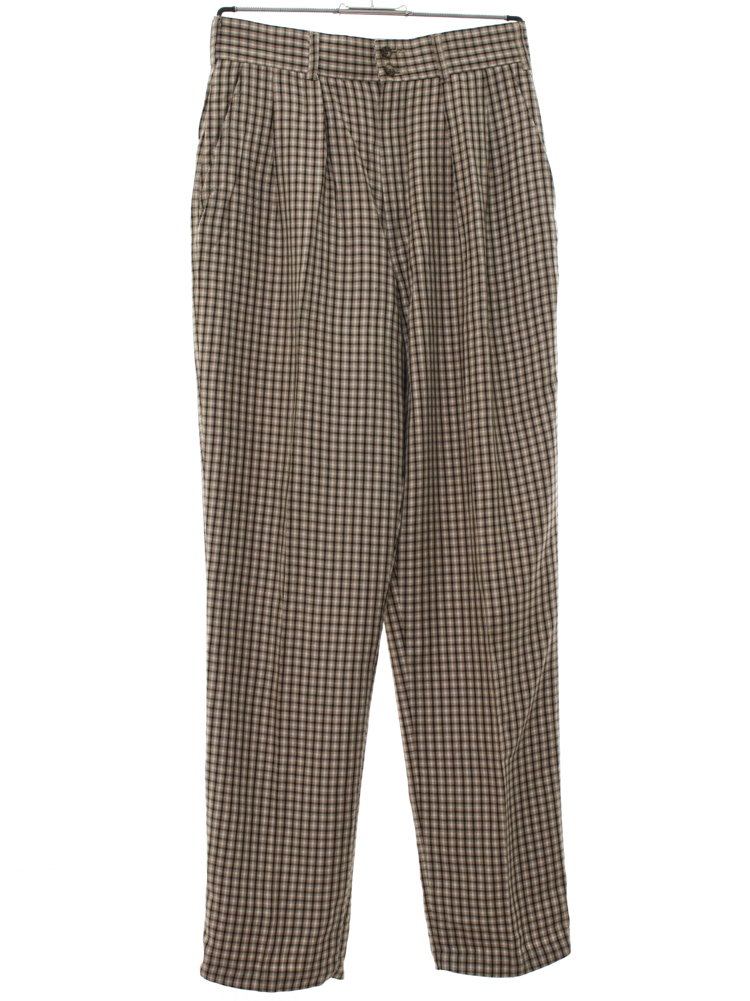 Vintage 80s Pants: 80s -Ruff Hewn- Mens tan with white and black plaid ...
