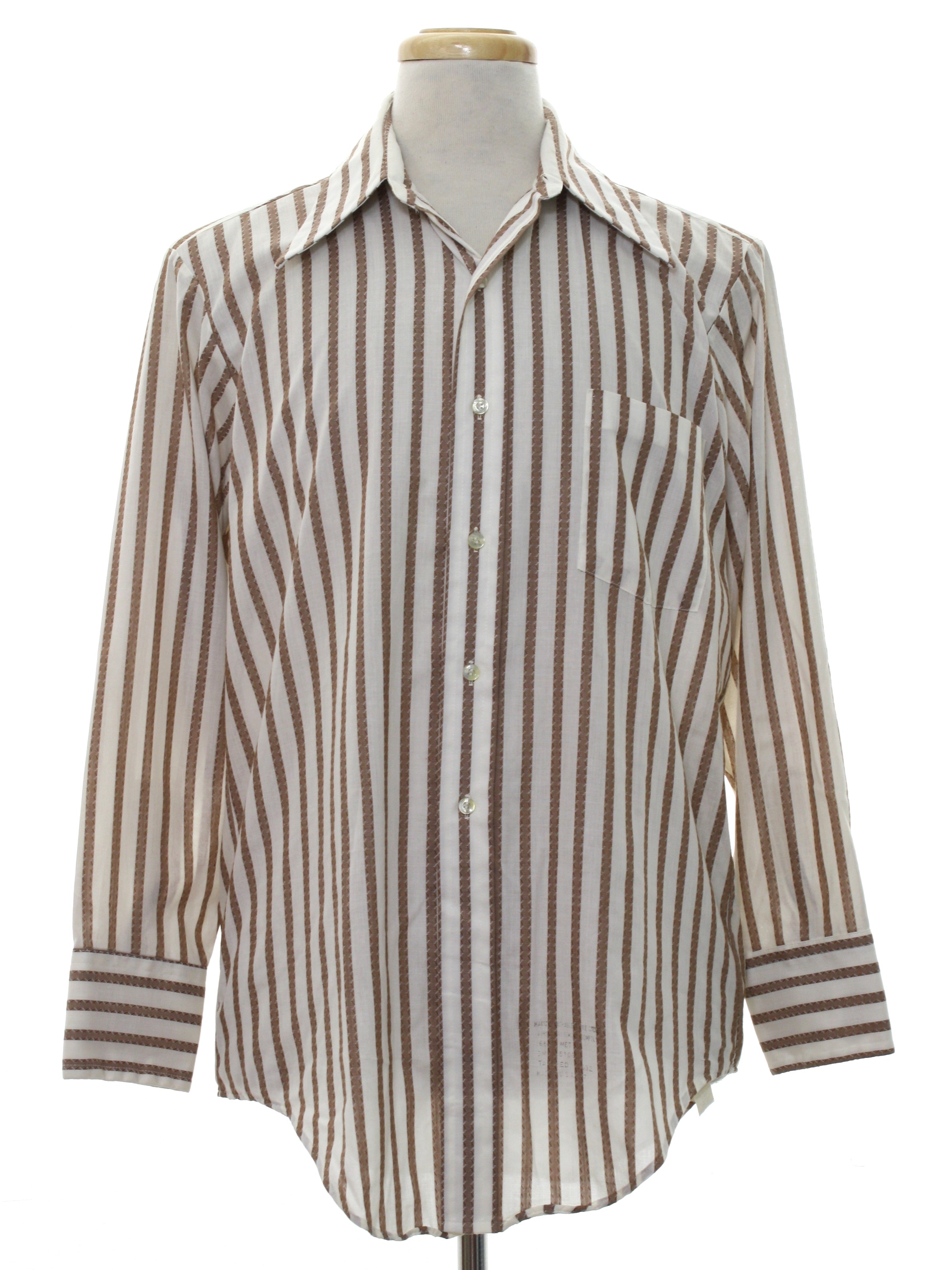 70s Shirt (Arrow): 70s -Arrow- Mens white with brown stripe print ...