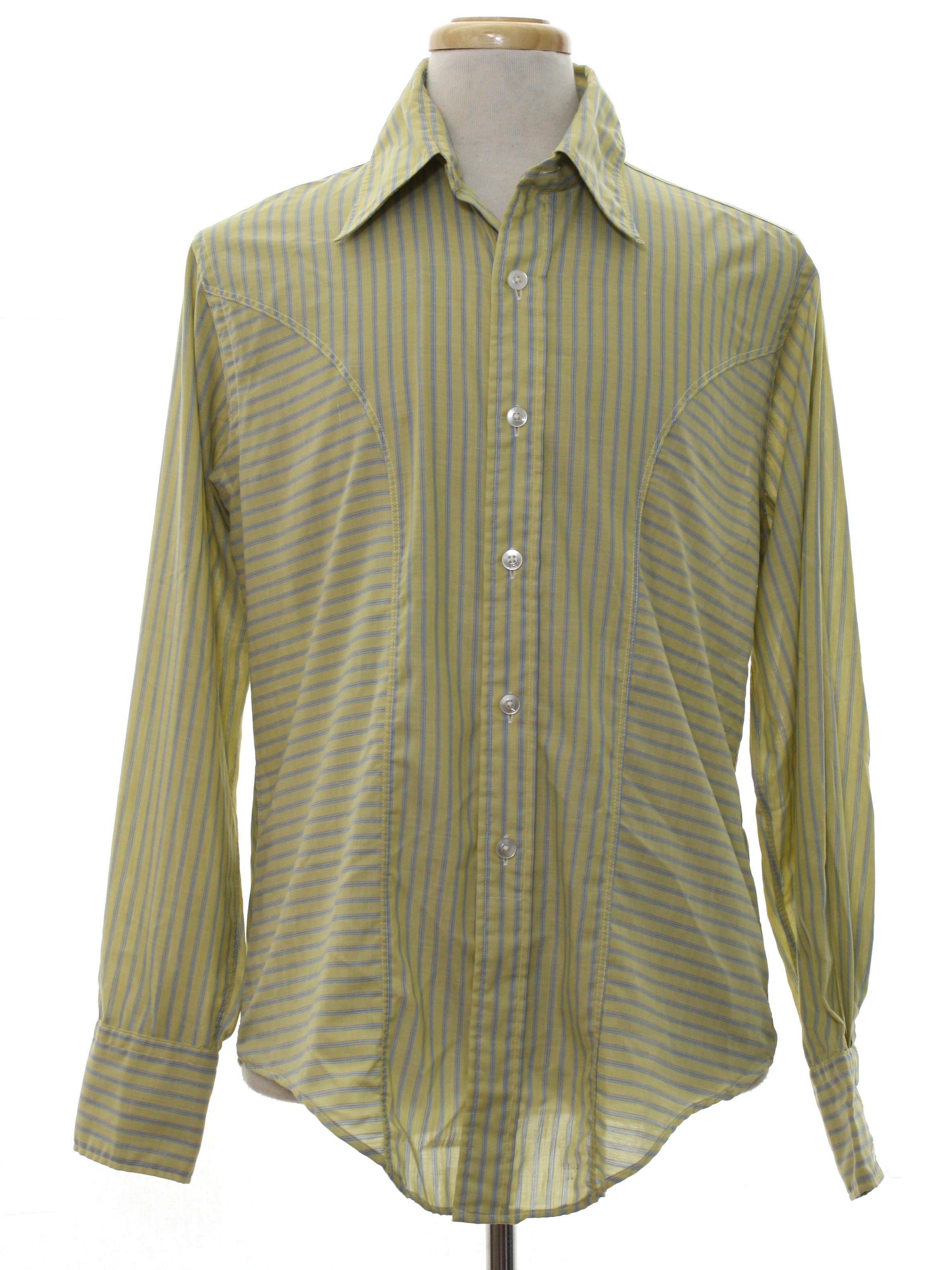 1970's Retro Shirt: 70s -The Stage- Mens light split pea green with ...