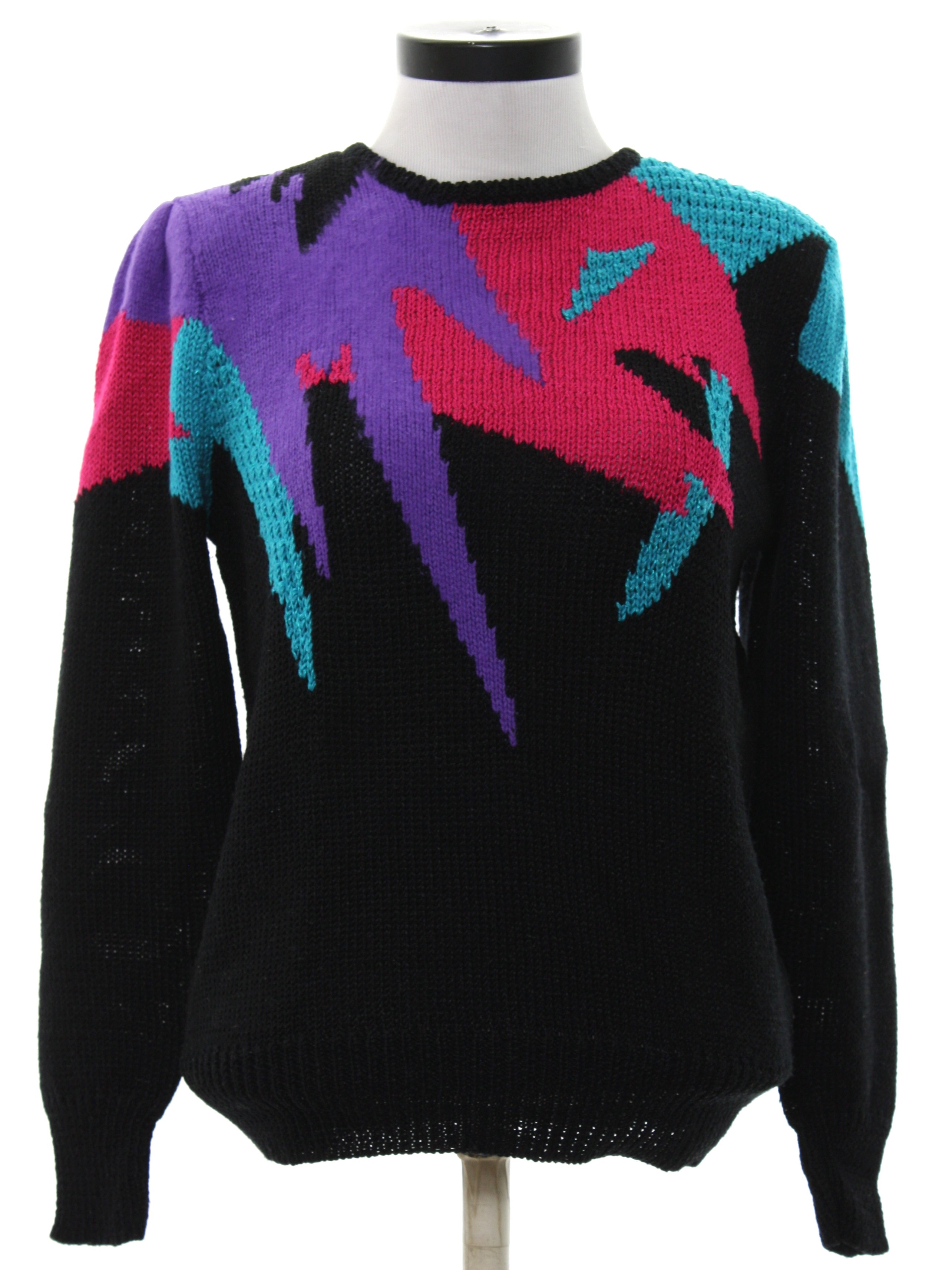 Vintage 1980's Sweater: 80s -Angenie- Womens black background wool ...