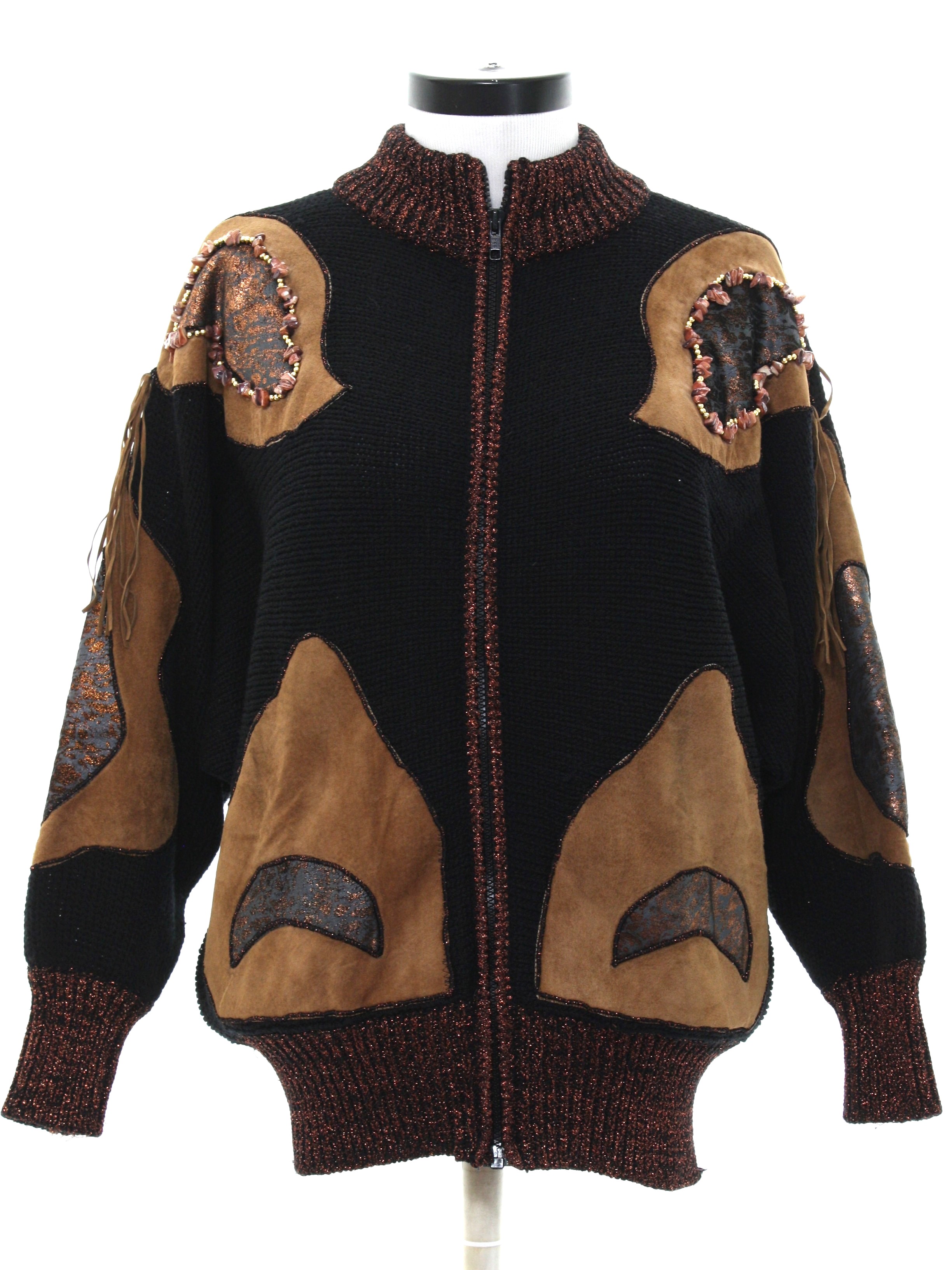 Eighties Vintage Sweater: 80s -Christine-- Womens black background wool ...