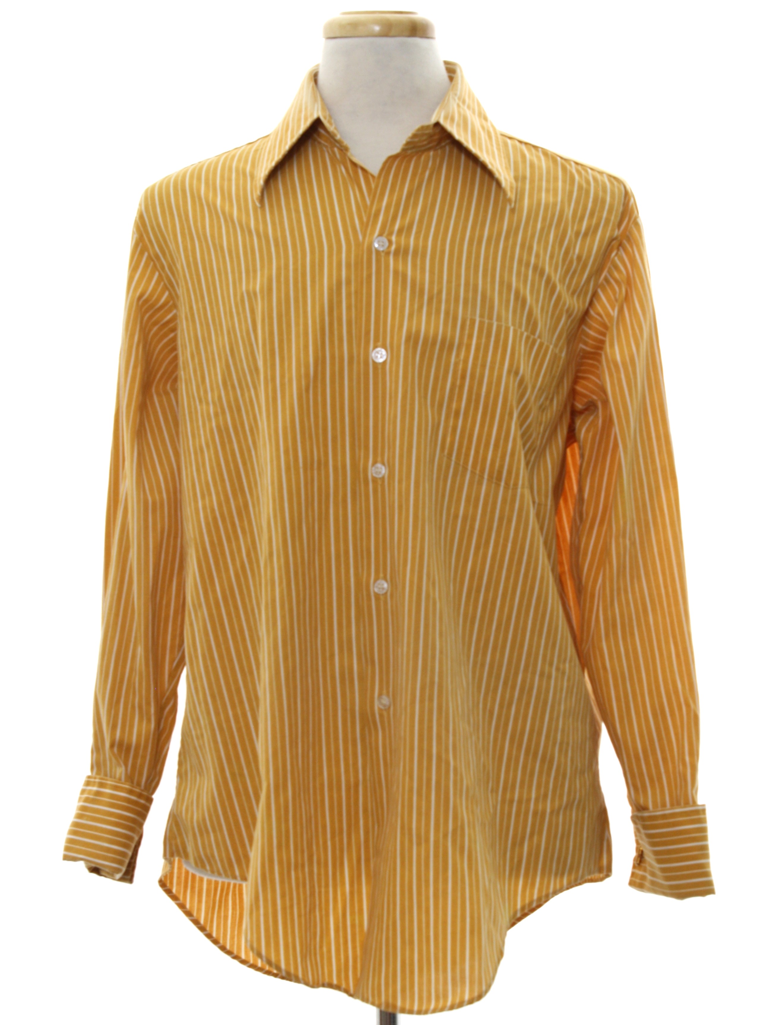 Retro 1970s Shirt: 70s -Duron- Mens golden tan and white polyester ...