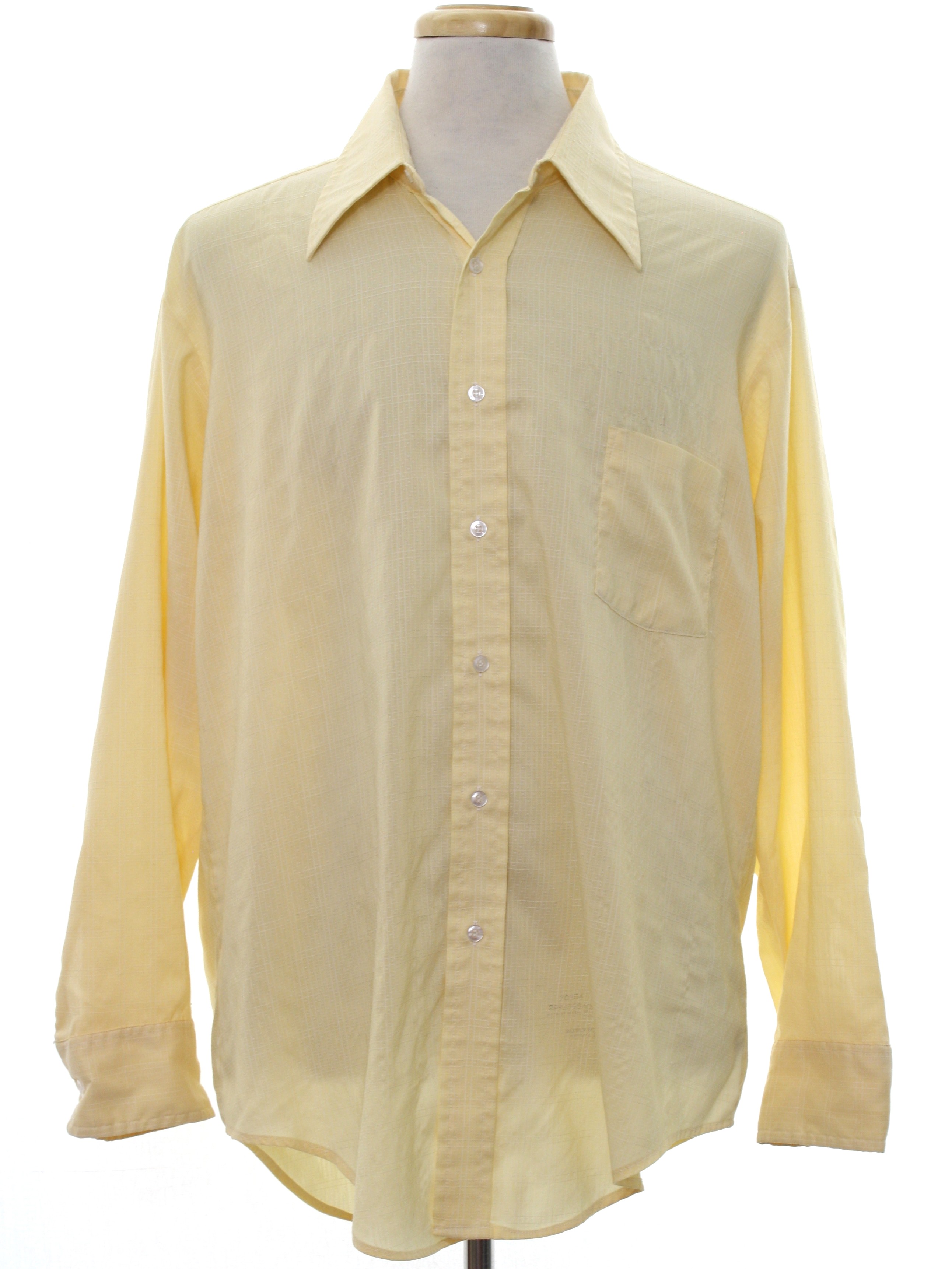 1970's Shirt (Stretch): 70s -Stretch- Mens soft yellow and white ...