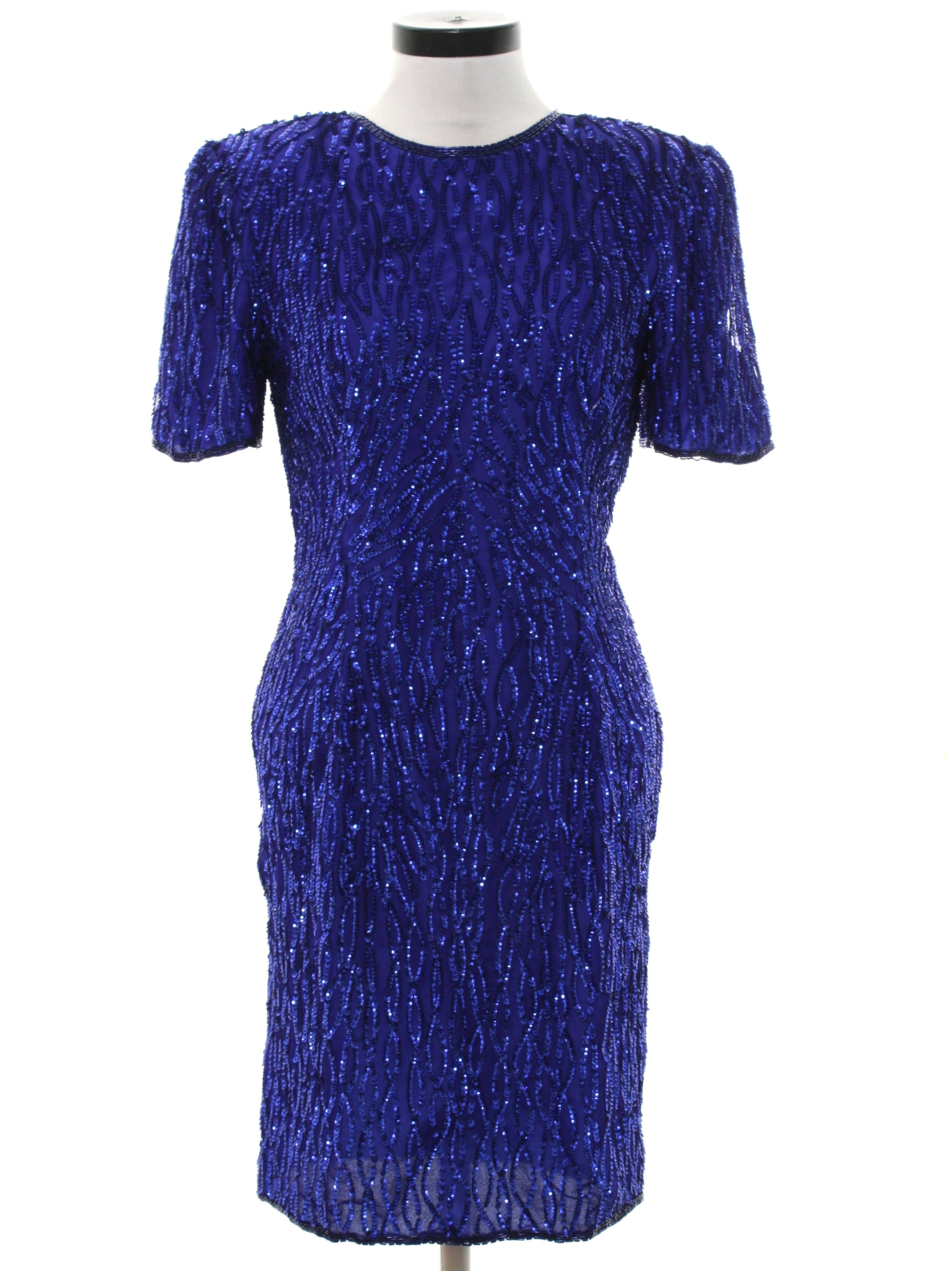 Retro 1980s Cocktail Dress: 80s -Stenay- Womens sheer royal blue ...