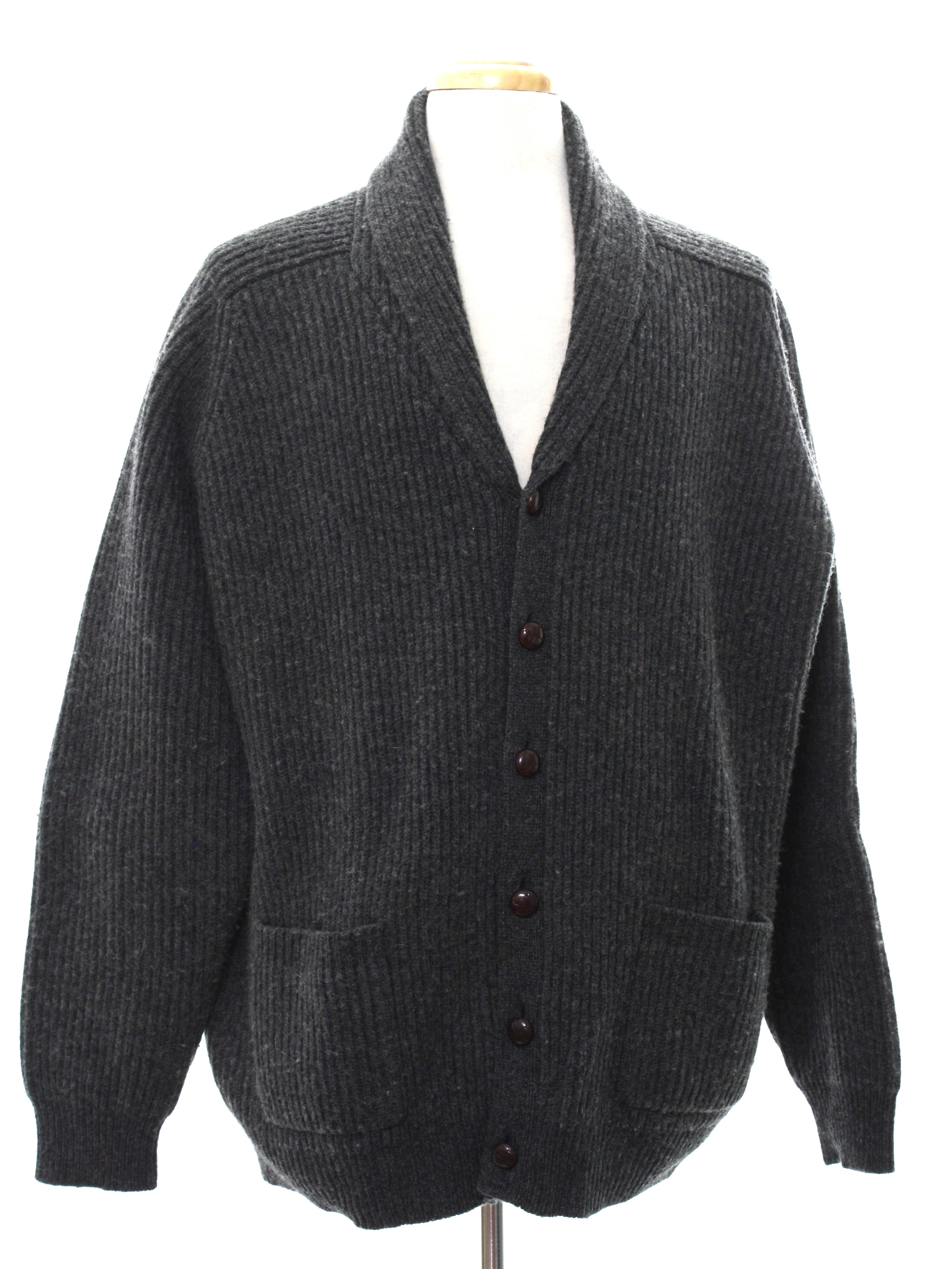 Retro 80's Caridgan Sweater: 80s -Lands End- Mens heathered charcoal ...