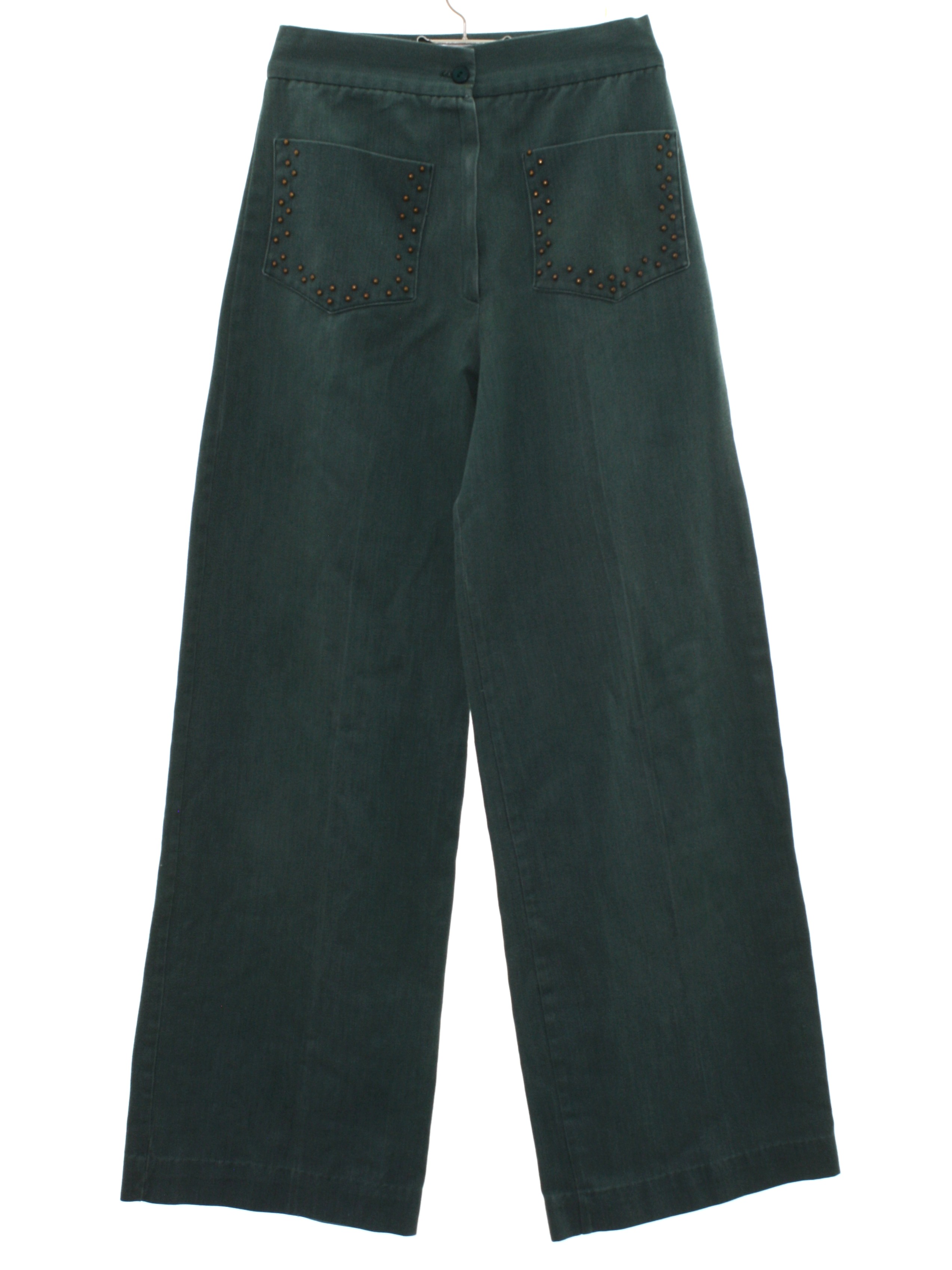 1970's Bellbottom Pants: 70s Home Sewn- Womensdark sage green brushed ...