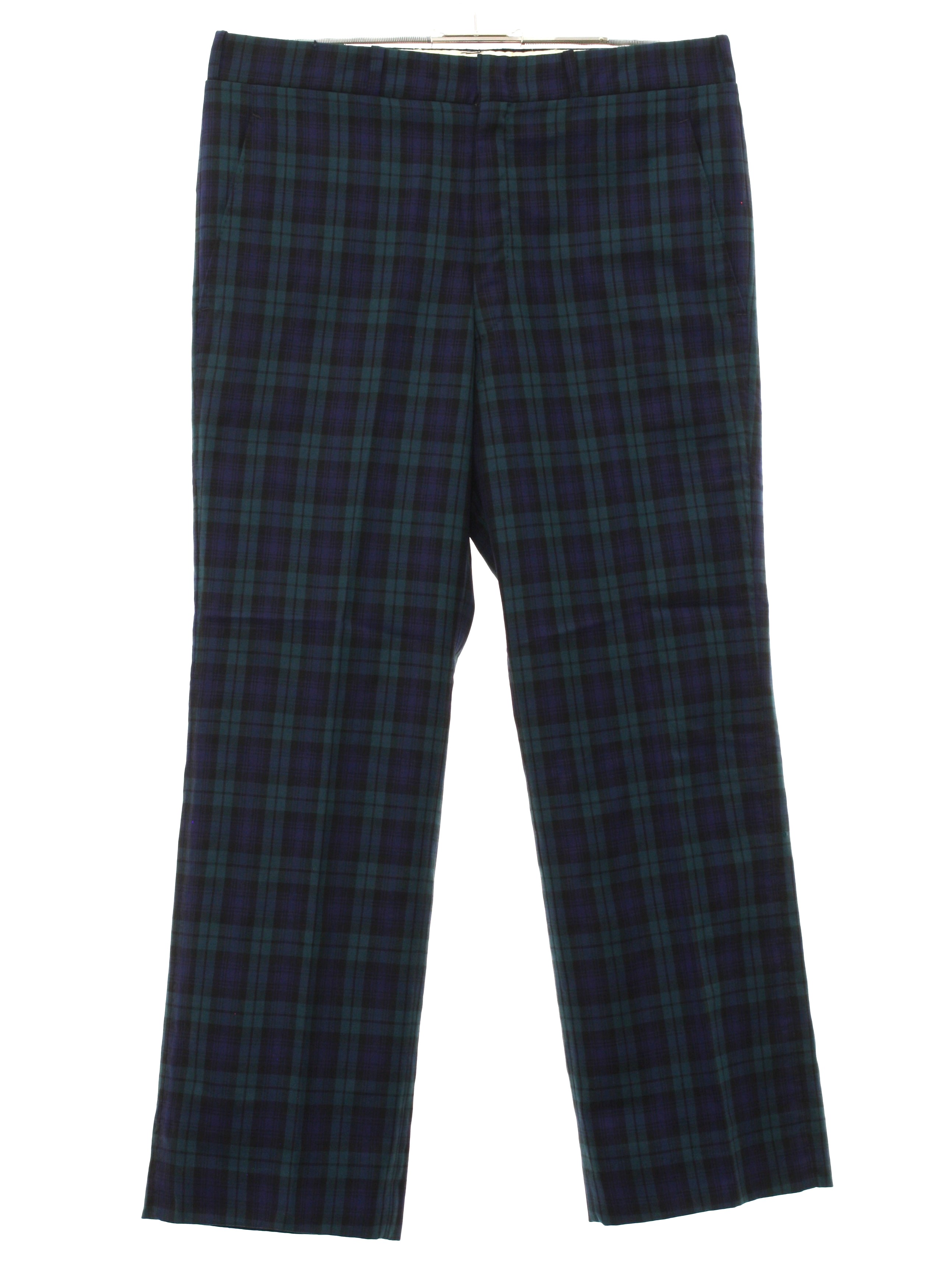 Vintage 1960's Pants: 60s -Missing Label- Mens dark green, navy blue ...