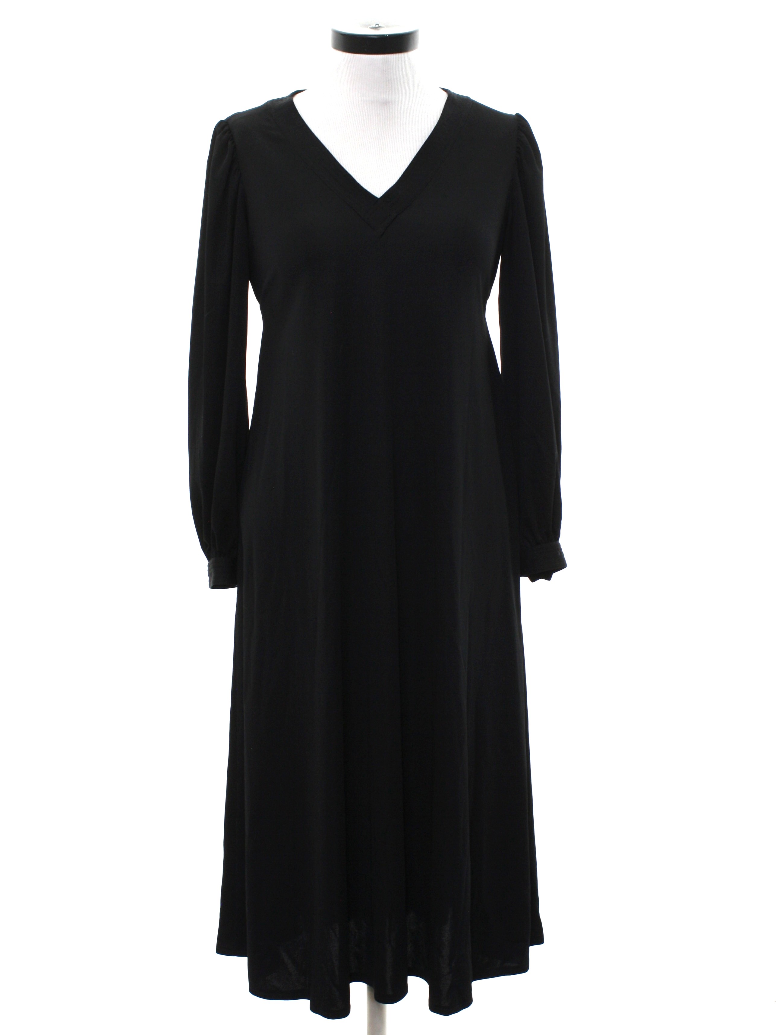 70s Vintage Kappi Dress: 70s -Kappi- Womens black slinky polyester ...