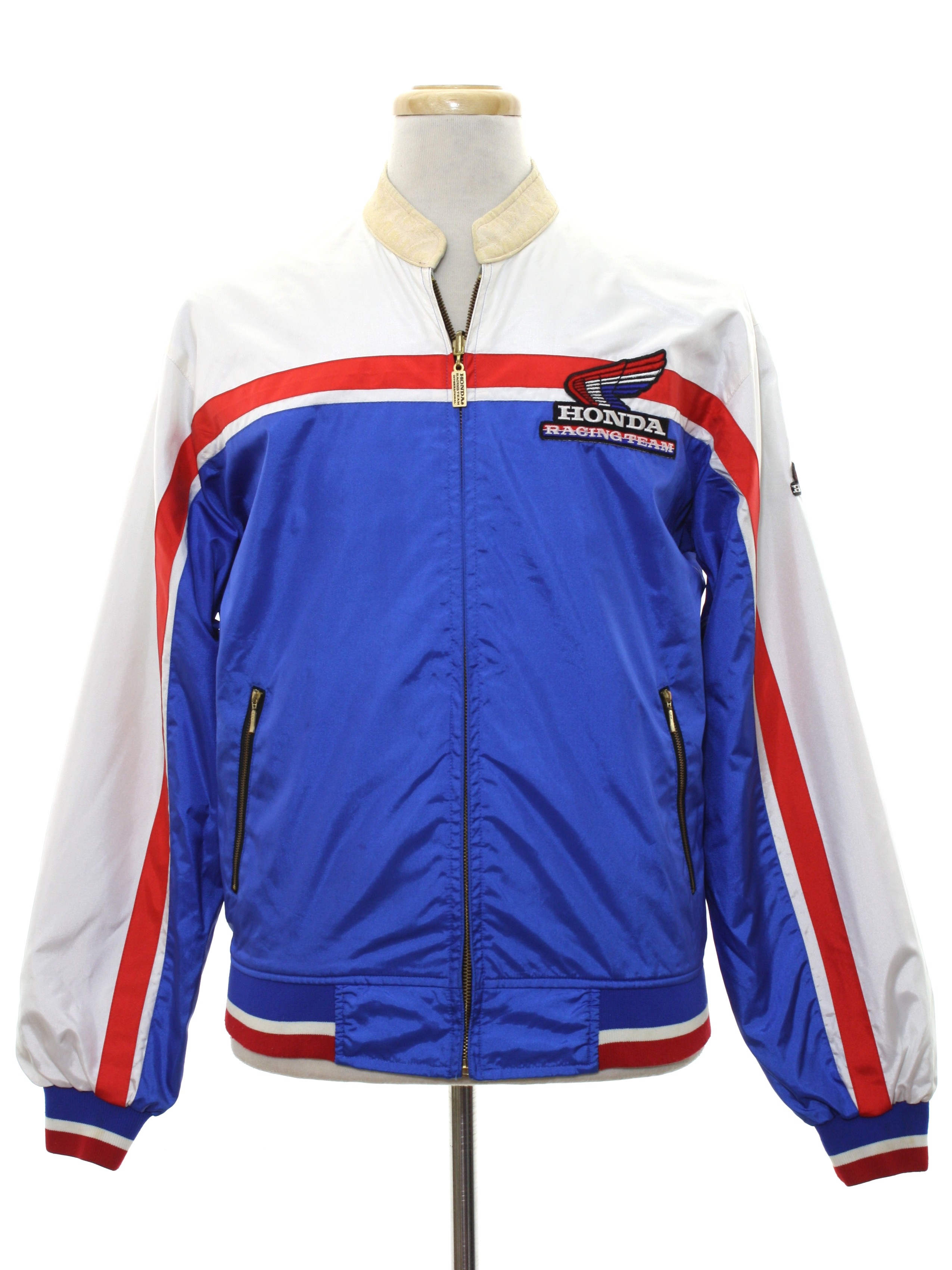 Vintage 80s Jacket: 80s -Honda Racing Team- Mens white and royal