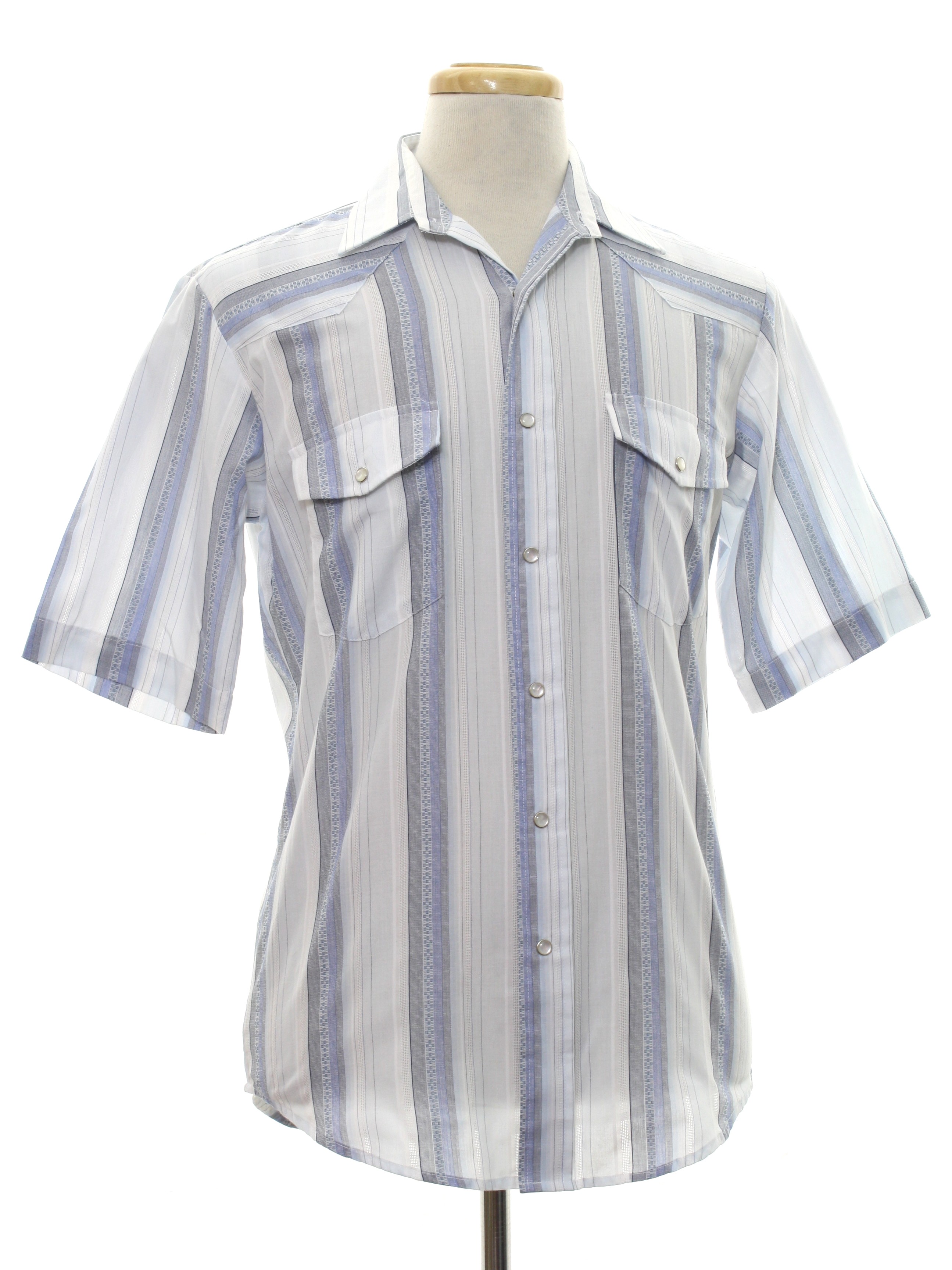 Vintage 80s Western Shirt: 80s -Roper- Mens white background, blue ...