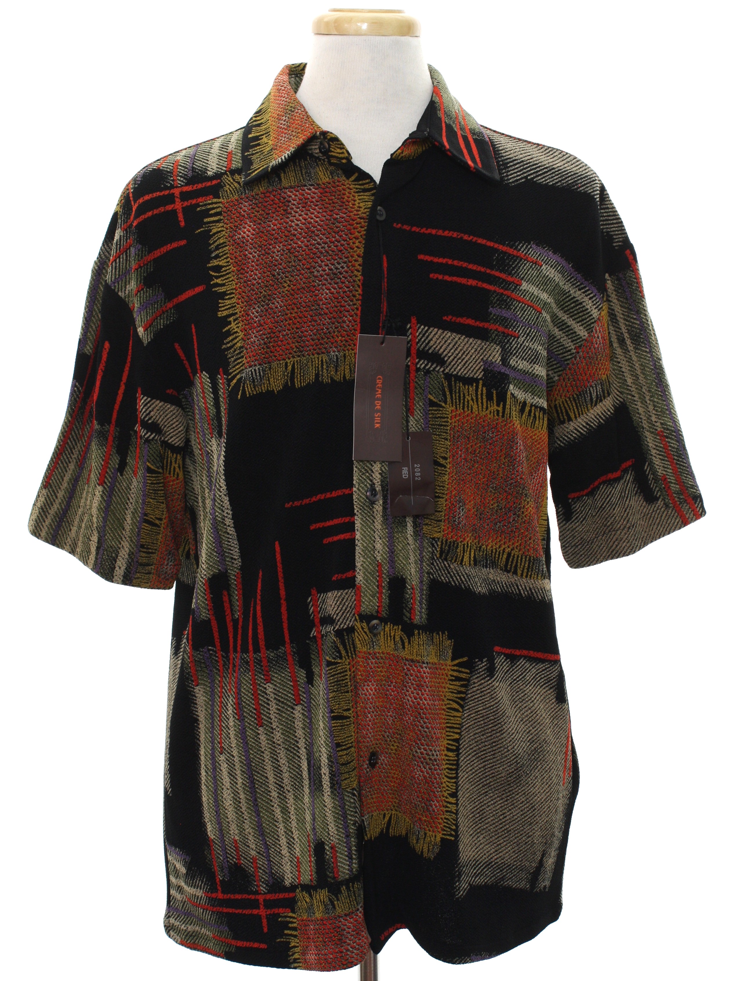 Retro 1990s Shirt: 90s -Creme De Silk- Mens black background