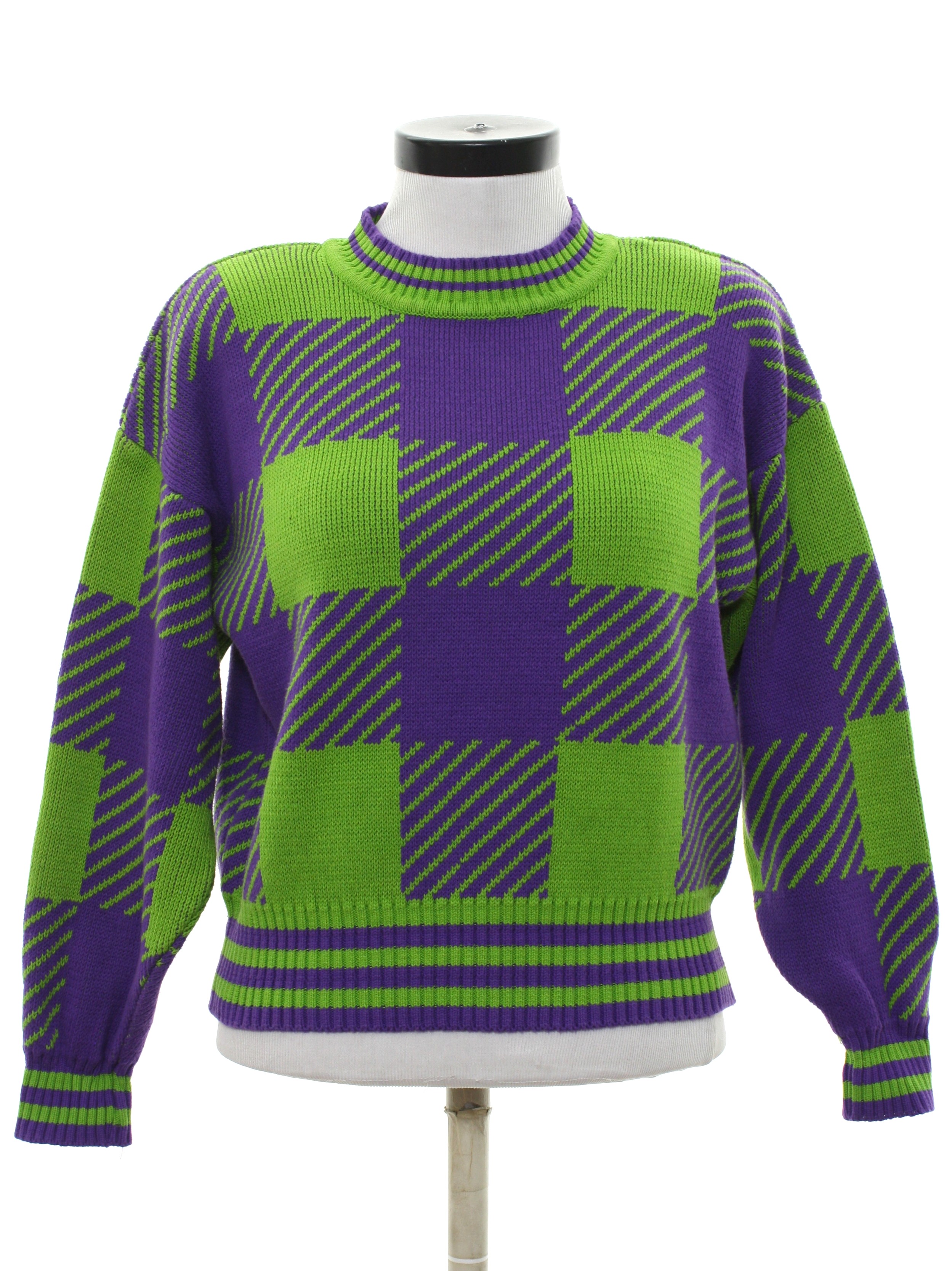 1980s Liz Wear Sweater: 80s -Liz Wear- Womens purple background cotton ...