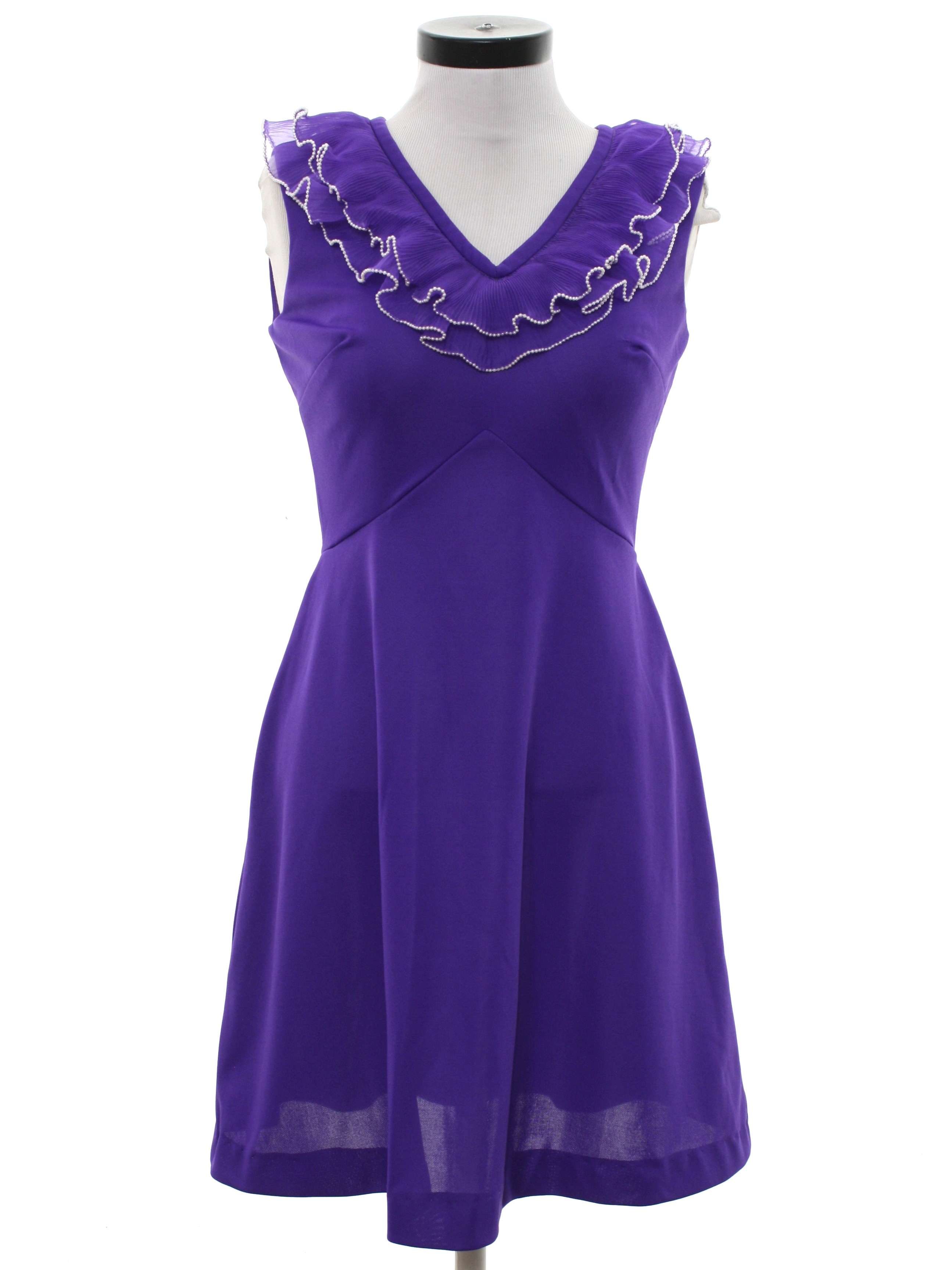 Vintage 1970's Mini Dress: 70s -Missing Label- Womens dark purple ...