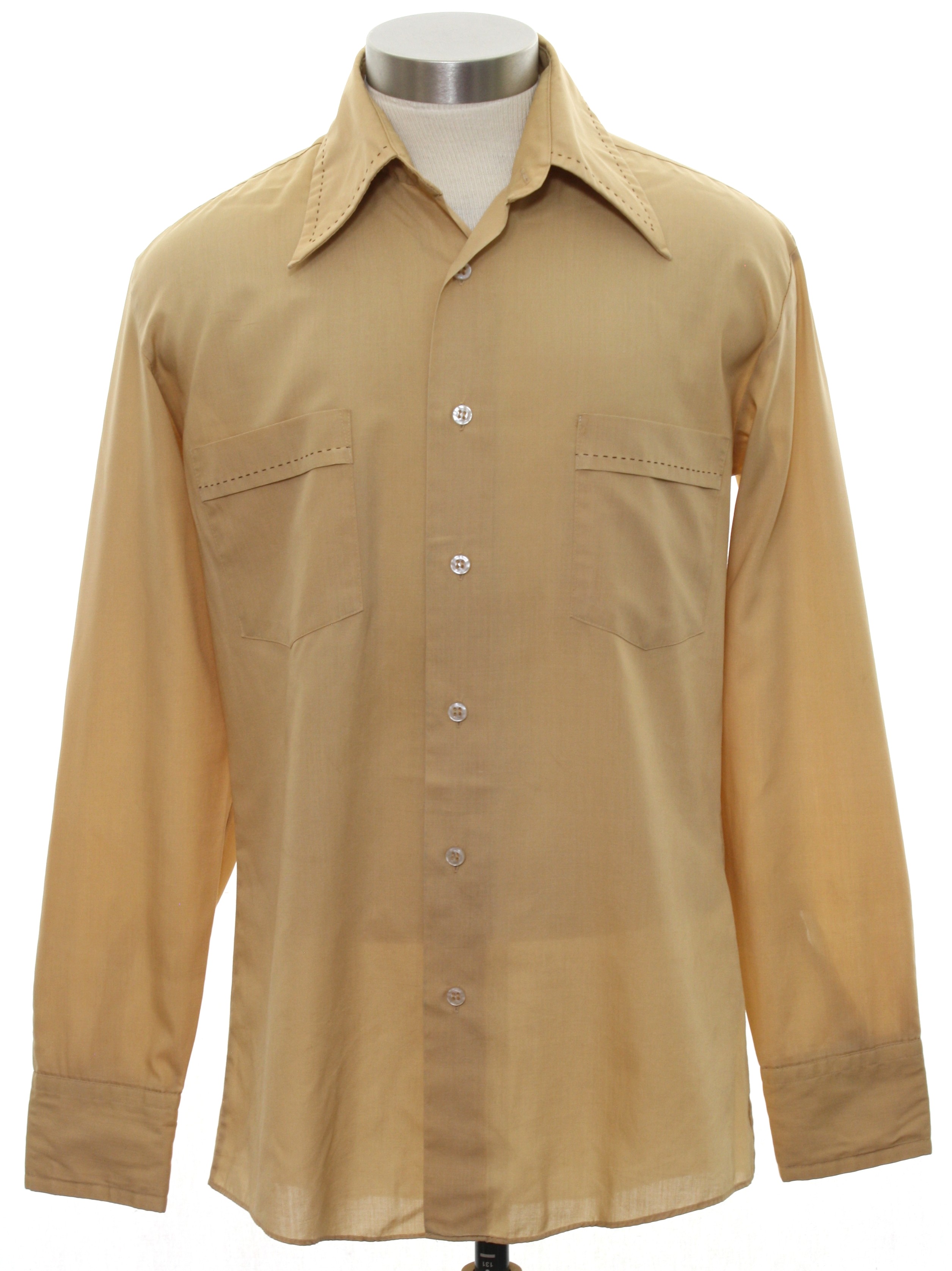 1960's Retro Shirt: Late 60s -Bud Berma- Mens camel colored background ...
