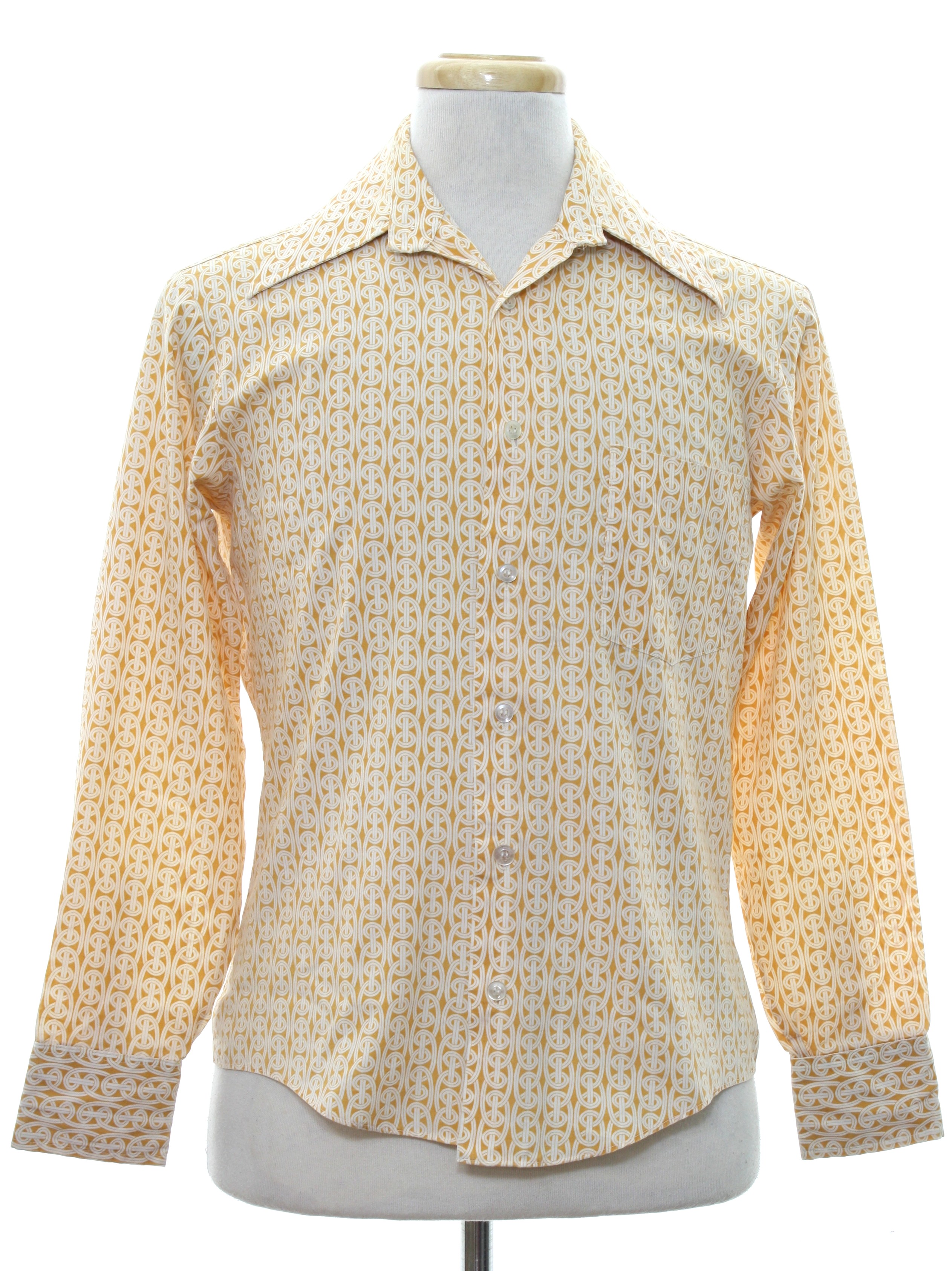 1970's Vintage Shirt: 70s -No Label- Mens dark gold and cream ...