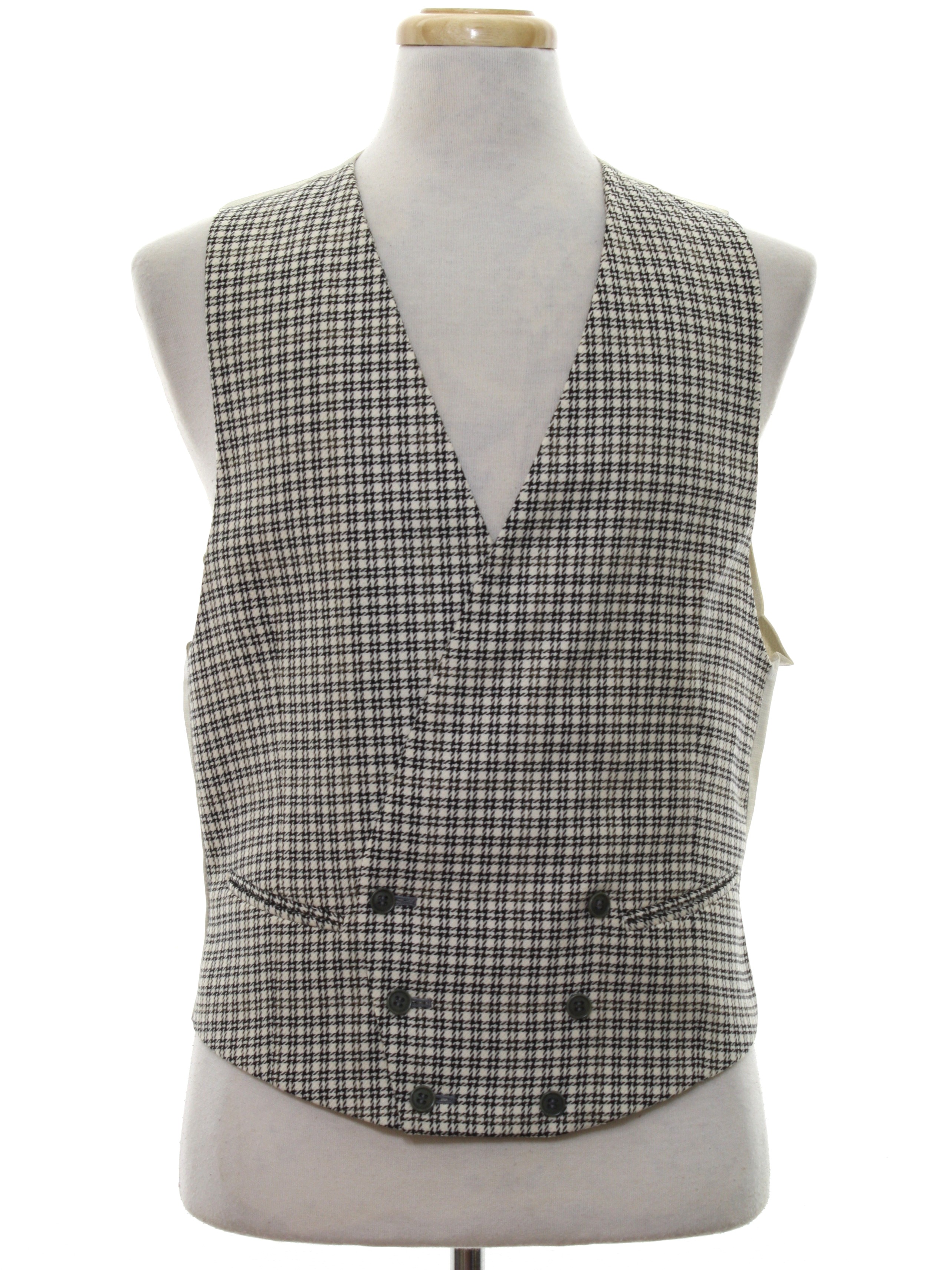 80's Vest: 80s -No Label- Mens white background, black, gray tattersall ...