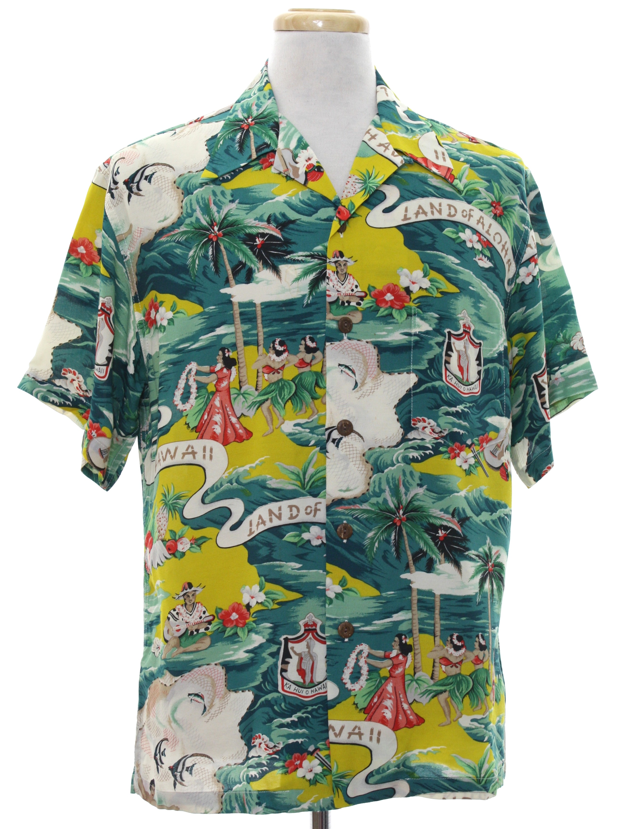 Hawaiian Shirt: Late 40s style (Made in 90s) -Kilauea Made in